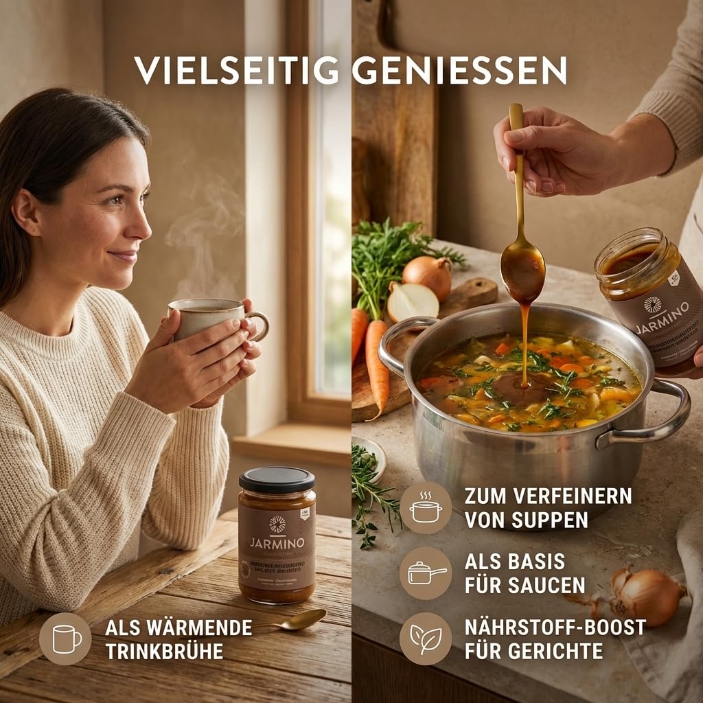 JARMINO Bio Rinderknochenbrühe Konzentrat, Grasgefütterte Knochenbrühe mit Kollagenprotein, 440 g