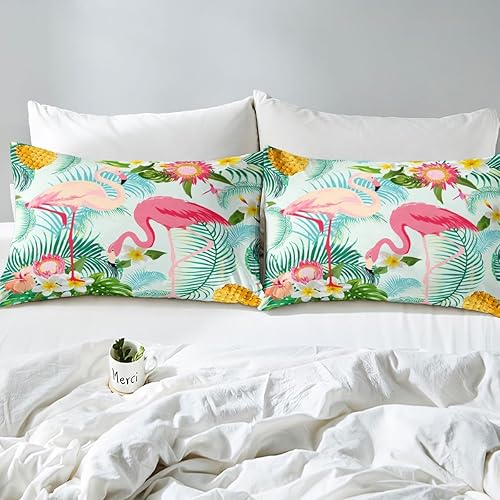 Miniatura 5 de Feelyou Juego de sábanas de flamenco tropical con sábana bajera de bolsillo profundo, tamaño King, juego de sábanas con estampado de flamenco rosa