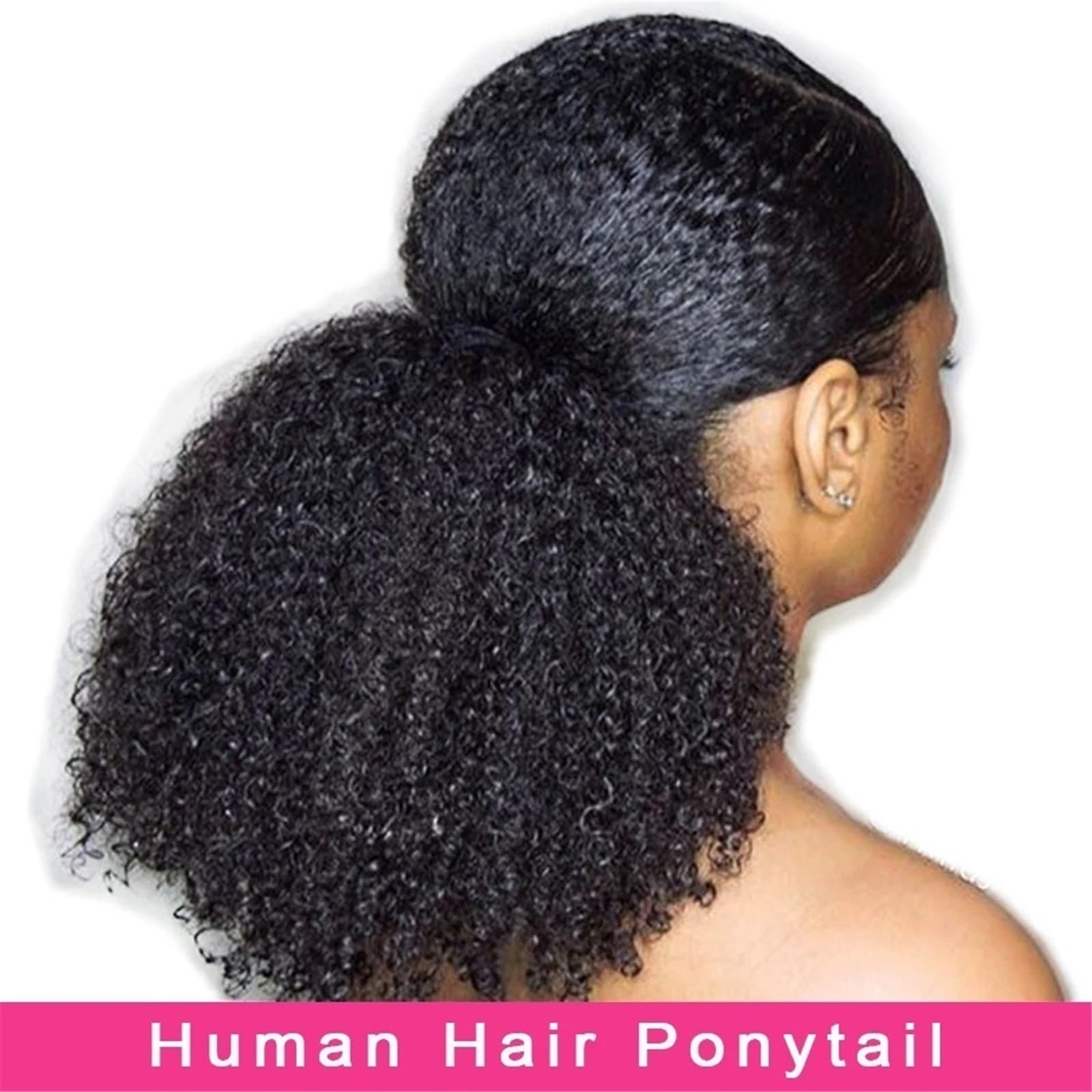 Treska Afro Kinky Curly ze sznurkiem do przedłużania włosów, koński ogon, prawdziwe włosy Remy, długie przedłużenie clip in, naturalne (71 cm)