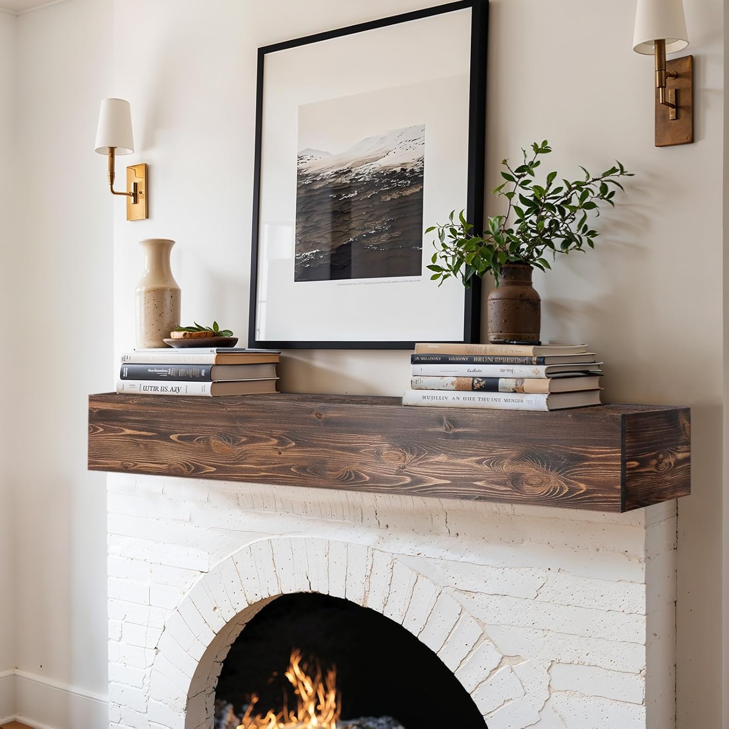 Fireplace Mantel Shelf, 84x8x5 Wooden Floating Shelf Over the Fireplace, Wall-Mounted Mantel Shelves, Rustic Floating Mantels Shelves, Oak Color