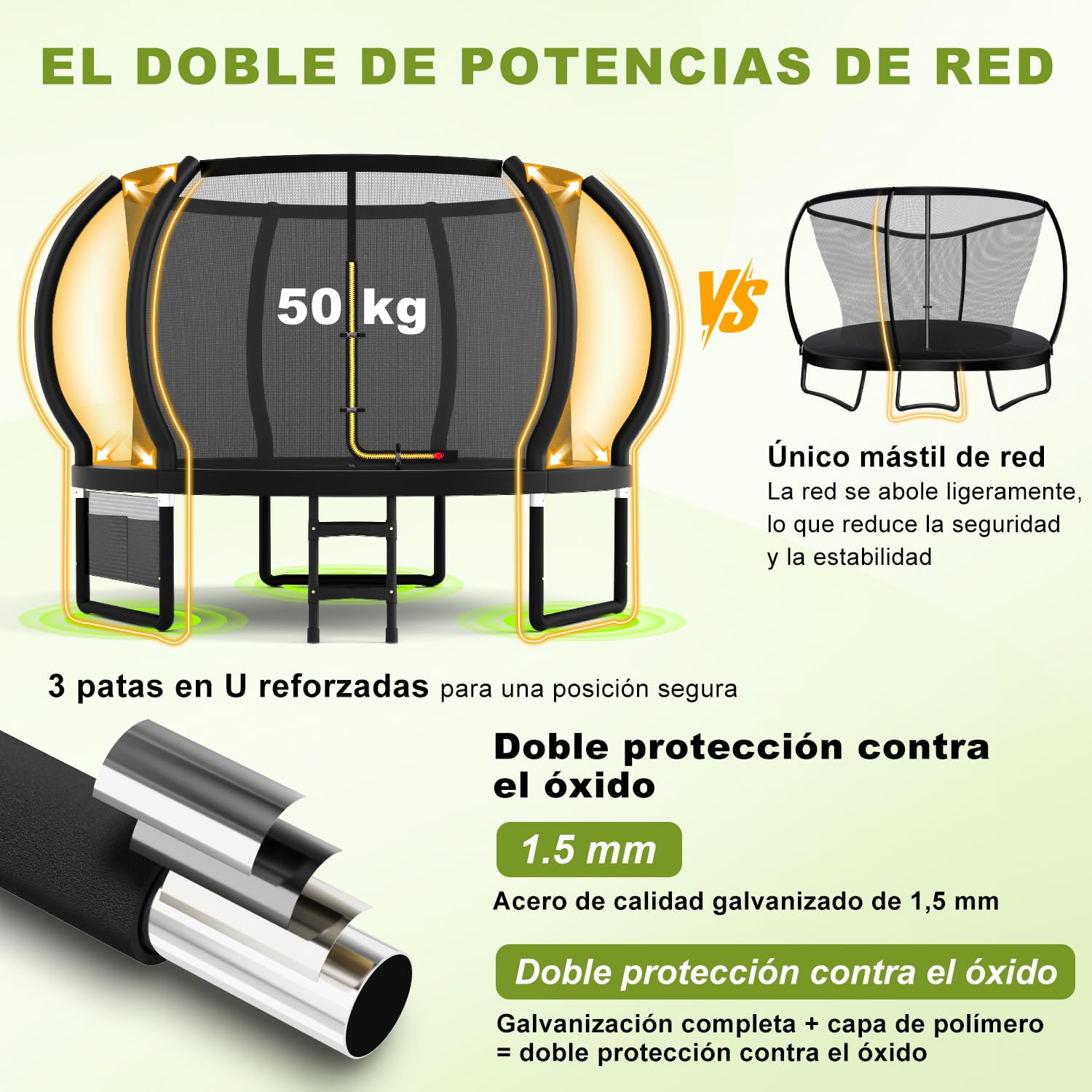 Devoko Trampolín Exterior Calabaza Ø 228-427 cm GS Red Seguridad Escalera 150 kg