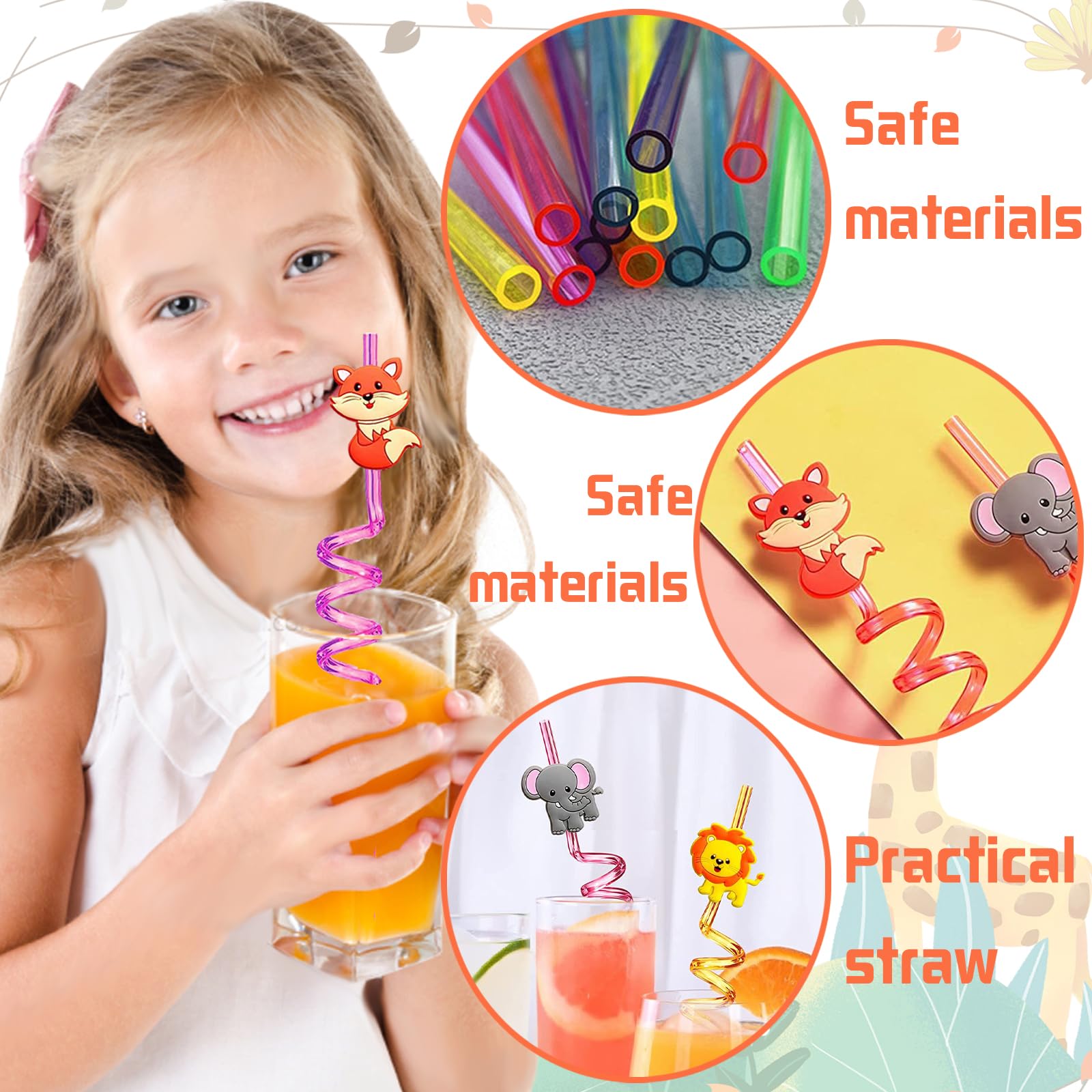 YOUYIKE Pajitas Reutilizables Niños, 8 Piezas Animales, Pajitas Fiesta En Espiral, Plástico Reutilizable, Reutilizable, 25.5-27cm x 0.5cm, 8 Count