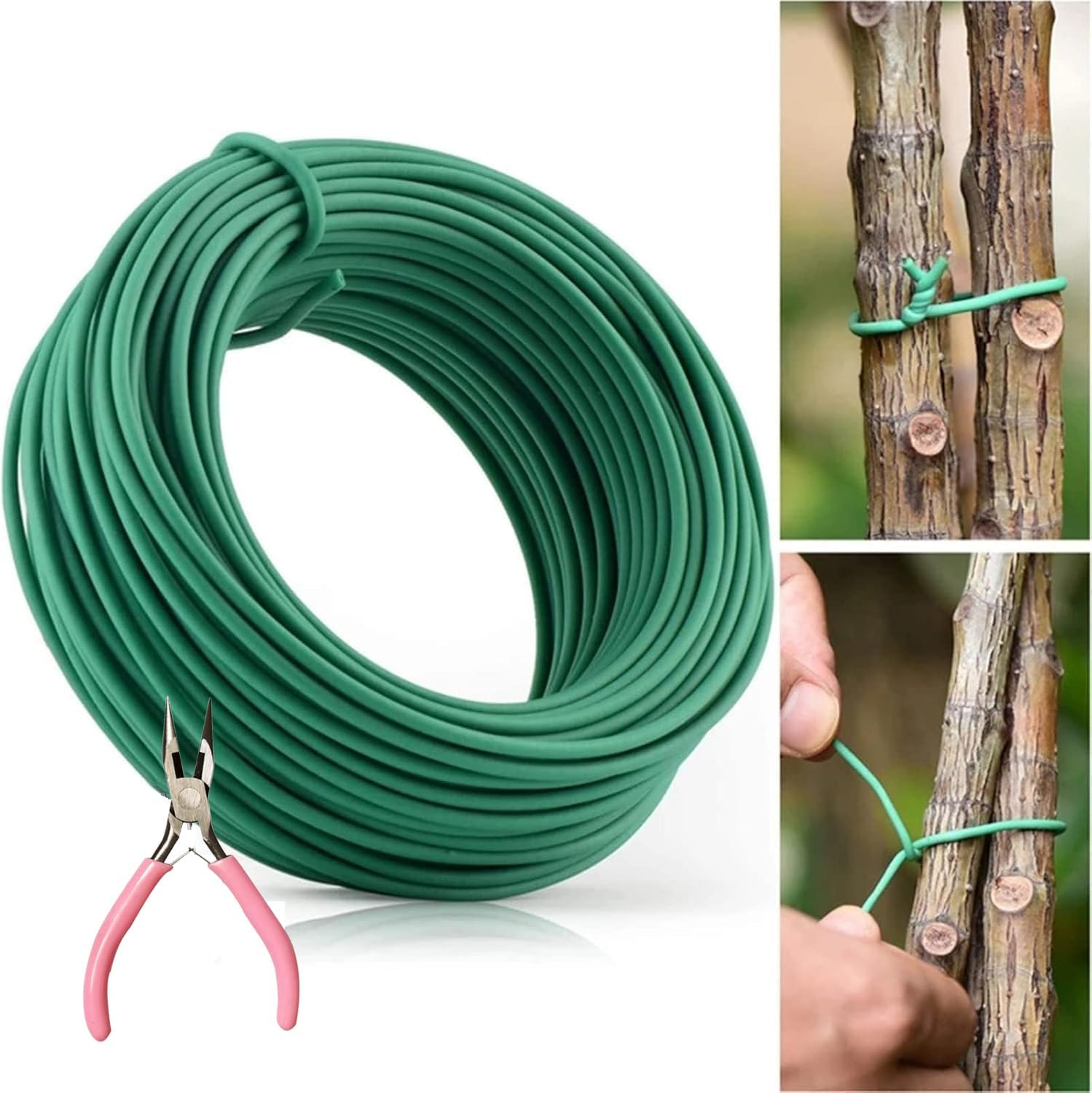 Aowin 20M Garden Wire Plant Twist Ties,Green Garden Wire with a Plier,Soft Tie for Plants for Climbing Plants,Metal Fixed Plant Tie,Sturdy Plant Ties Wire for Office Home Organization