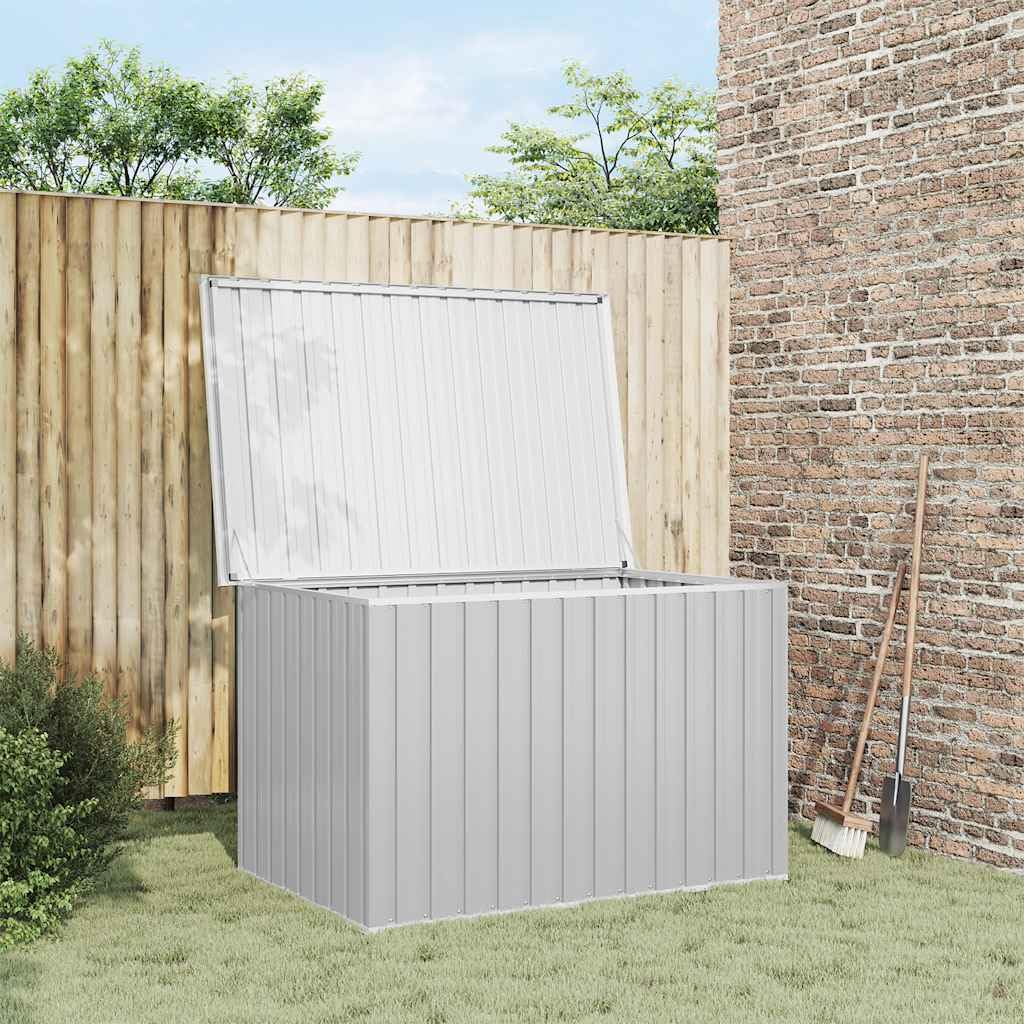 Cassapanca da giardino grigio in acciaio zincato, 149 x 99 x 93 cm, spaziosa scatola con 1,03 m³ di spazio di archiviazione, coperchio pieghevole, versatile box da esterno per giardino
