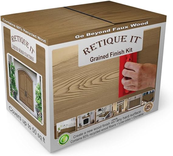 Retique It Wood Finish Multi-Purpose Kit - GO Beyond Faux Wood with Paintable Liquid Wood Based Primer and Gel Stain - Graining Tools Included (2X 16oz, Black Walnut)