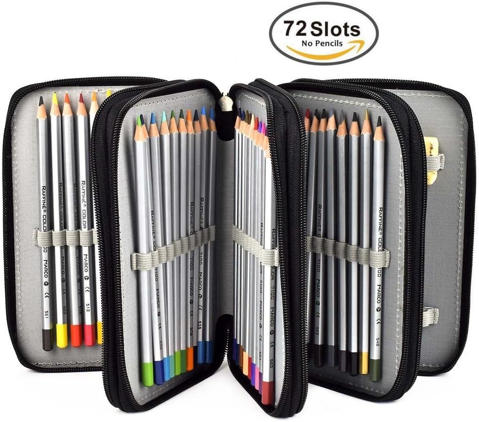 Miraclekoo 72 Slots Pencil Case Pencil Holder Large Capacity Multi-layer Pencil Bag (BLACK)
