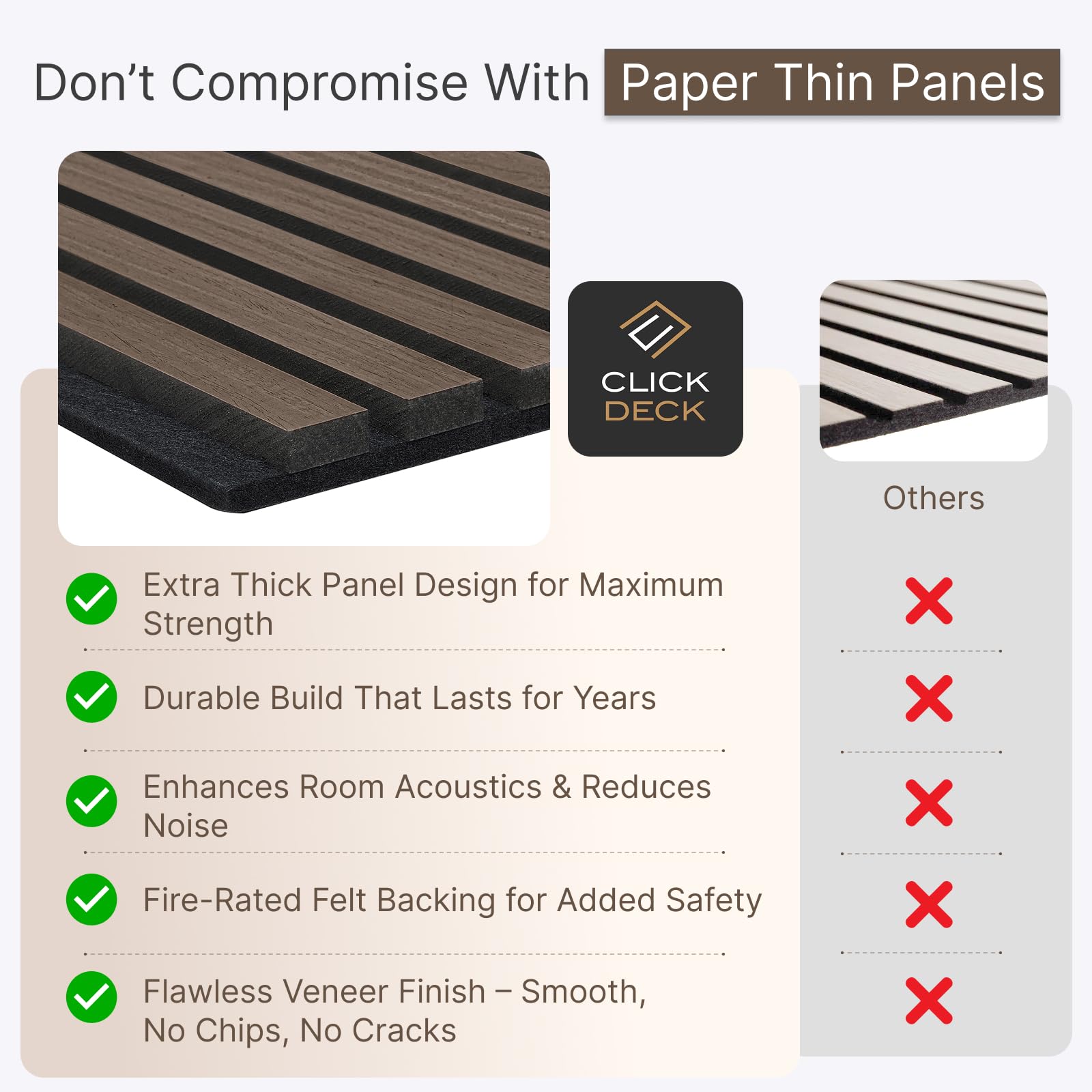 CLICK-DECK Paneles de pared de madera, Paneles de pared acústicos, Paneles de pared de listones para paredes destacadas, Absorción acústica, Paneles de madera modernos y