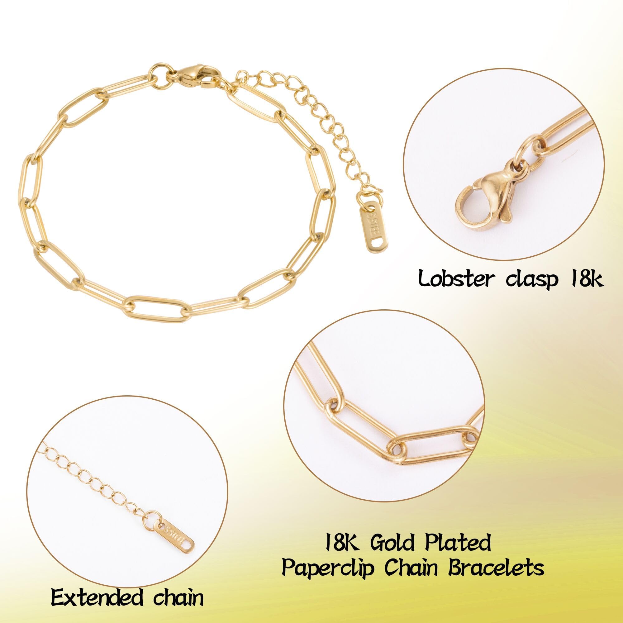 HUISUYTON 10 PCS Charm Bracelet Chain, 18K Gold Charm Bracelet Kit