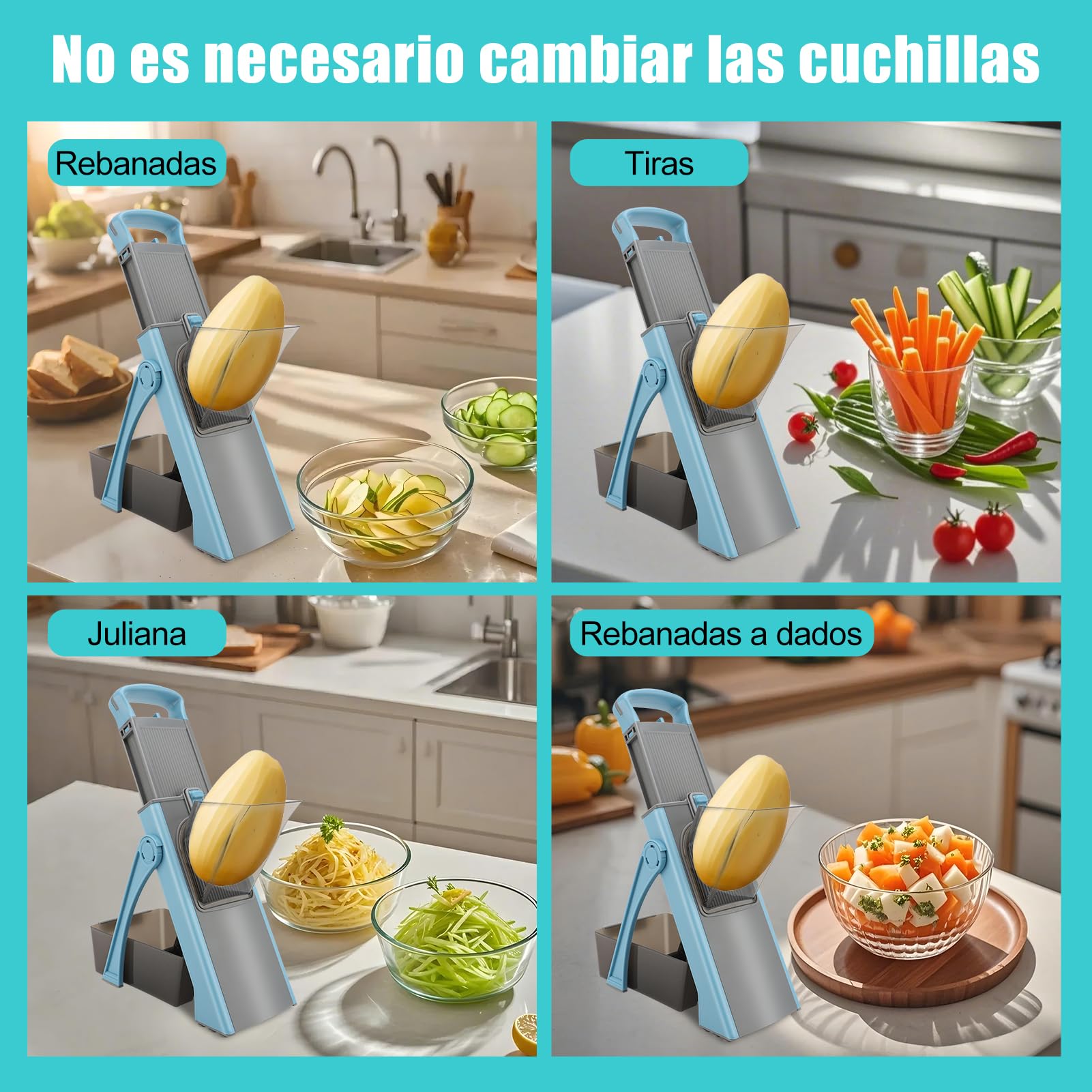 Picadora de Alimentos de Cocina Multifuncional, Trituradora de Verduras Manual para Uso Doméstico y Comercial (BLUE)