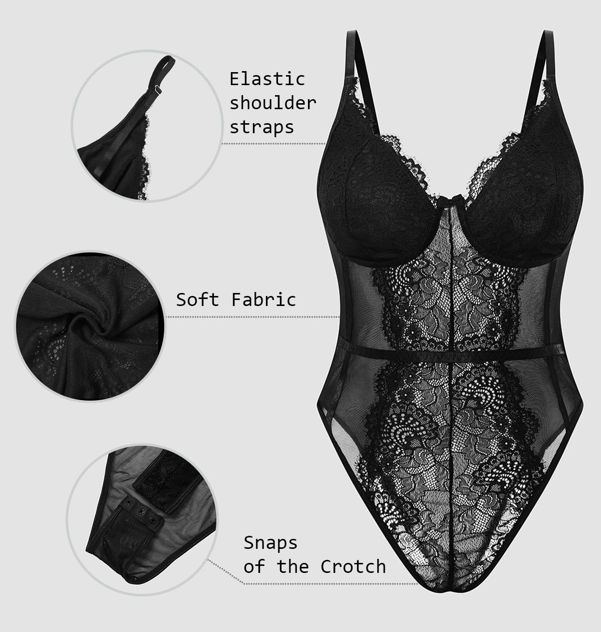 SHEKINI Body elegante para mujer, de encaje, sexy, de malla, transparente, sin mangas, tirantes delgados, cuello en V, de encaje, parte superior de verano