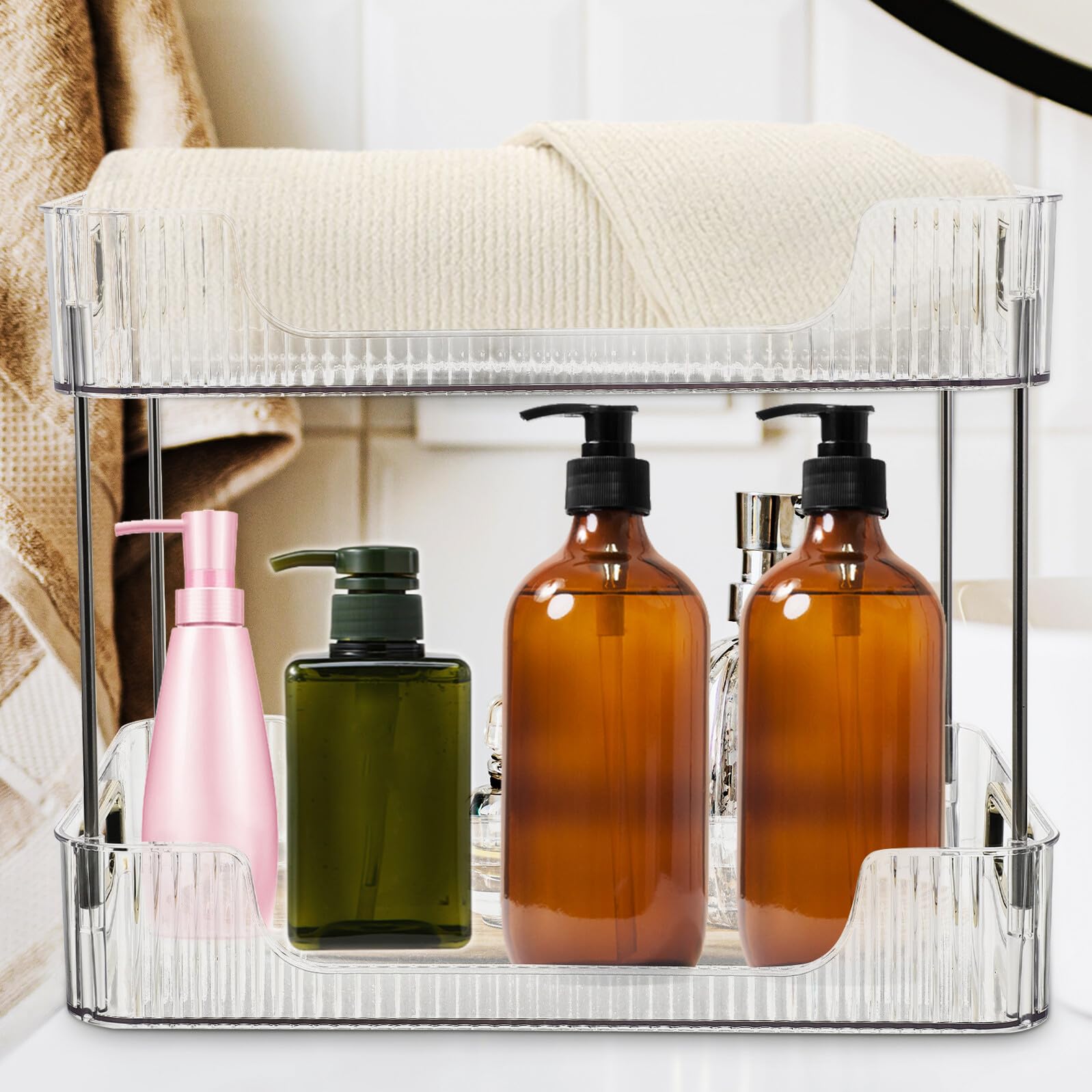Mensola da Bagno Trasparente Organizer Vanity Multiuso per Cosmetici e Prodotti per l'Igiene Scaffale Stabile per Lavabo e Cucina Portaoggetti Versatile per Spazi Ordinati