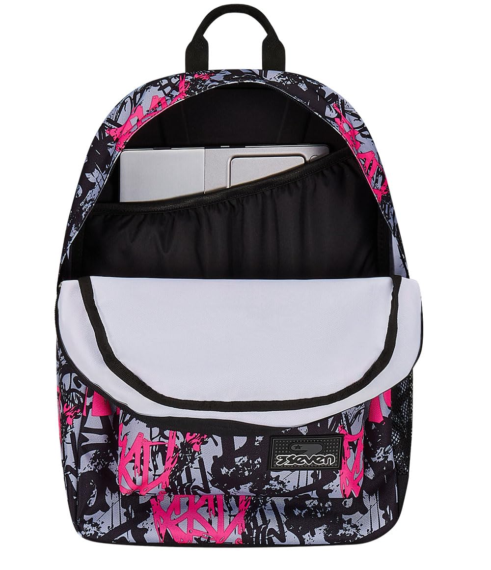 Seven ImusicPack - Mochila de un solo compartimento, rosa y negro, con auriculares inalámbricos incluidos, bolsillo para PC, mochila de viaje y escuela, para niños y adolescentes, Rosa, Talla única
