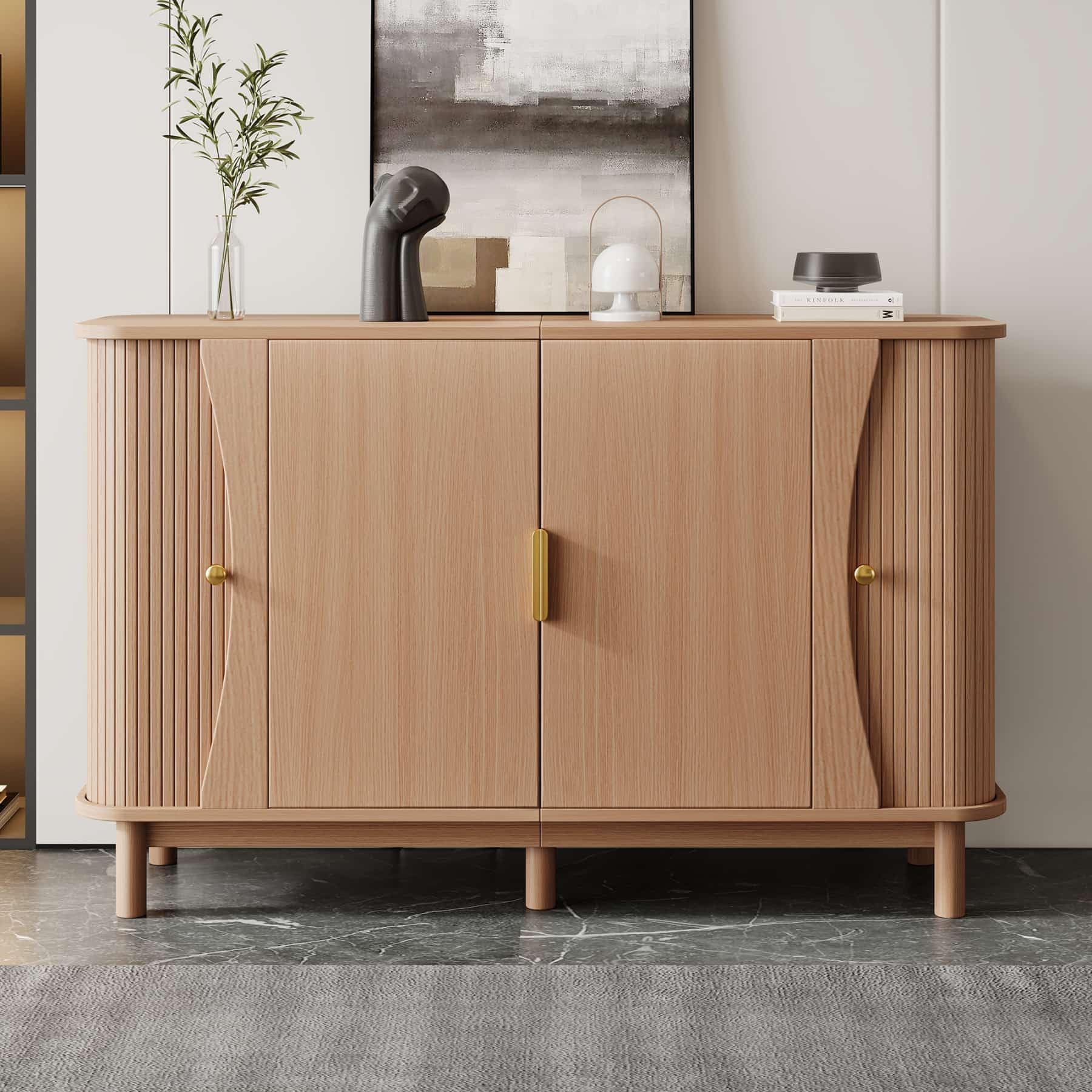 Aparador con estantes ajustables y patas de madera para mueble de almacenamiento de pasillo