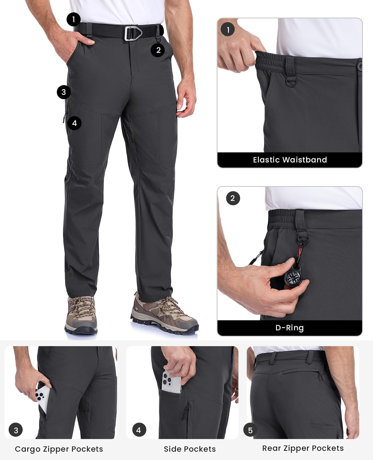 GymBrave Pantalon de randonnée Homme à séchage Rapide, léger, élastique et imperméable, idéal pour Les activités de Plein air, Les Voyages, Le Printemps et l'été.