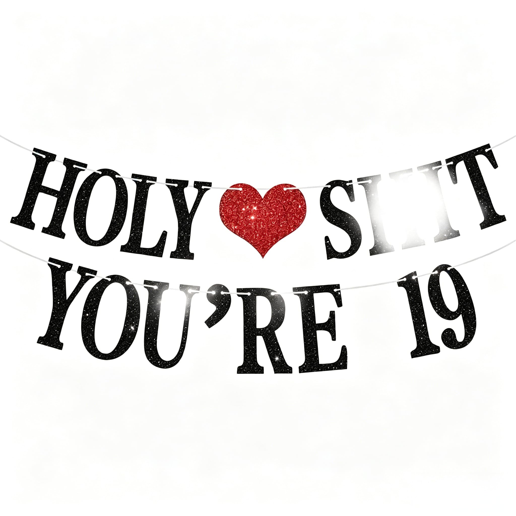 Muiltvoe 19th Birthday Decorations, Cheers to 19 Years Banner, 19 Birthday Party Supplies for Adults, Happy Birthday Banner with Red Heart Design for Teen Girls Boys, 19th Anniversary Decor