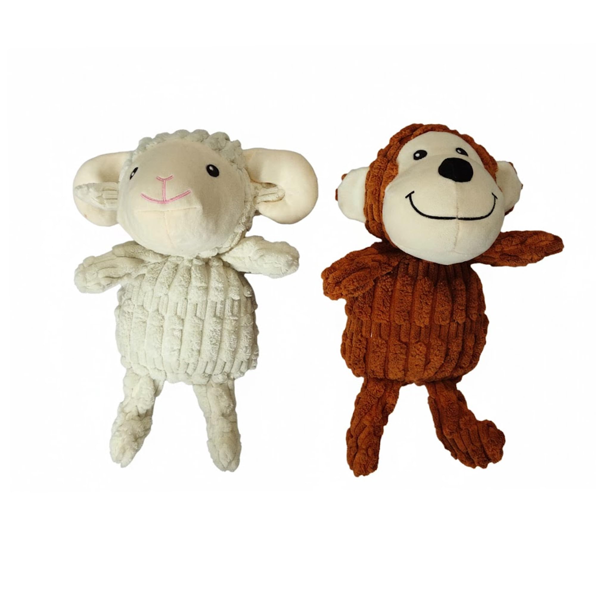 Jouets couineurs en peluche pour chien PetLike : lot de 2 à mâcher singe et mouton