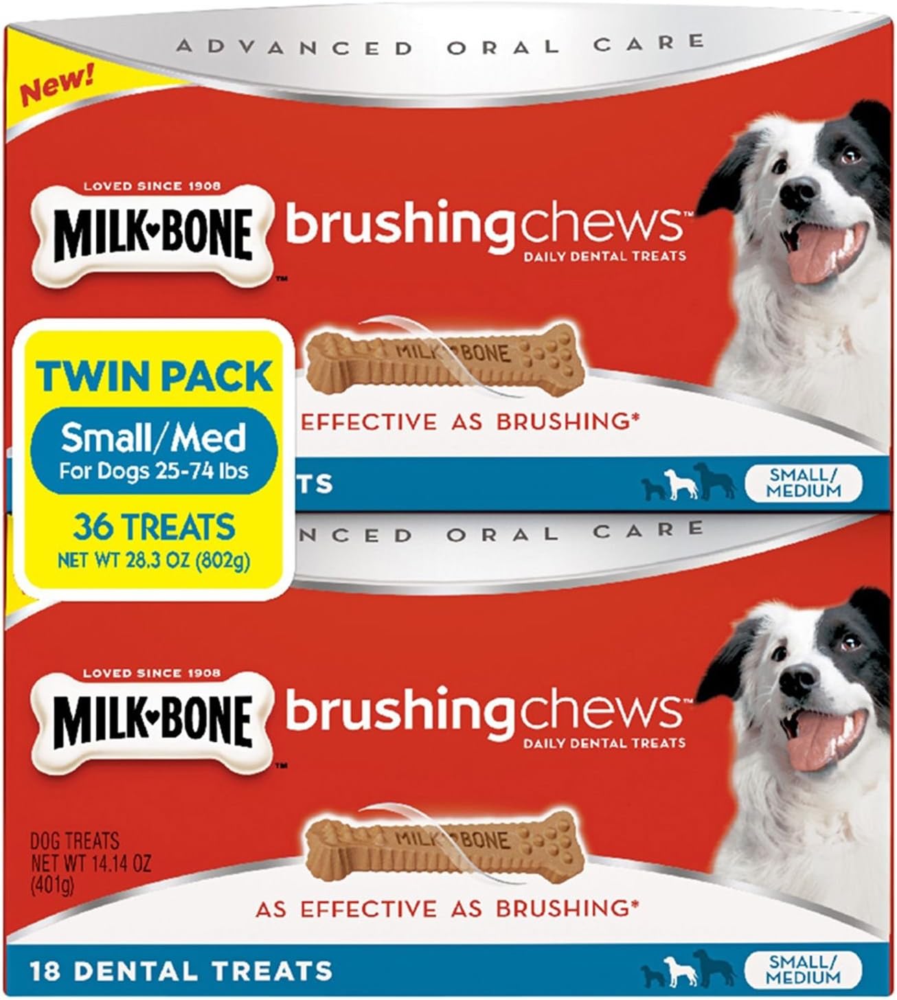 Milk-Bone Brushing Chews, Small/Medium Twin Pack (36 Bones, 28.3 oz.)