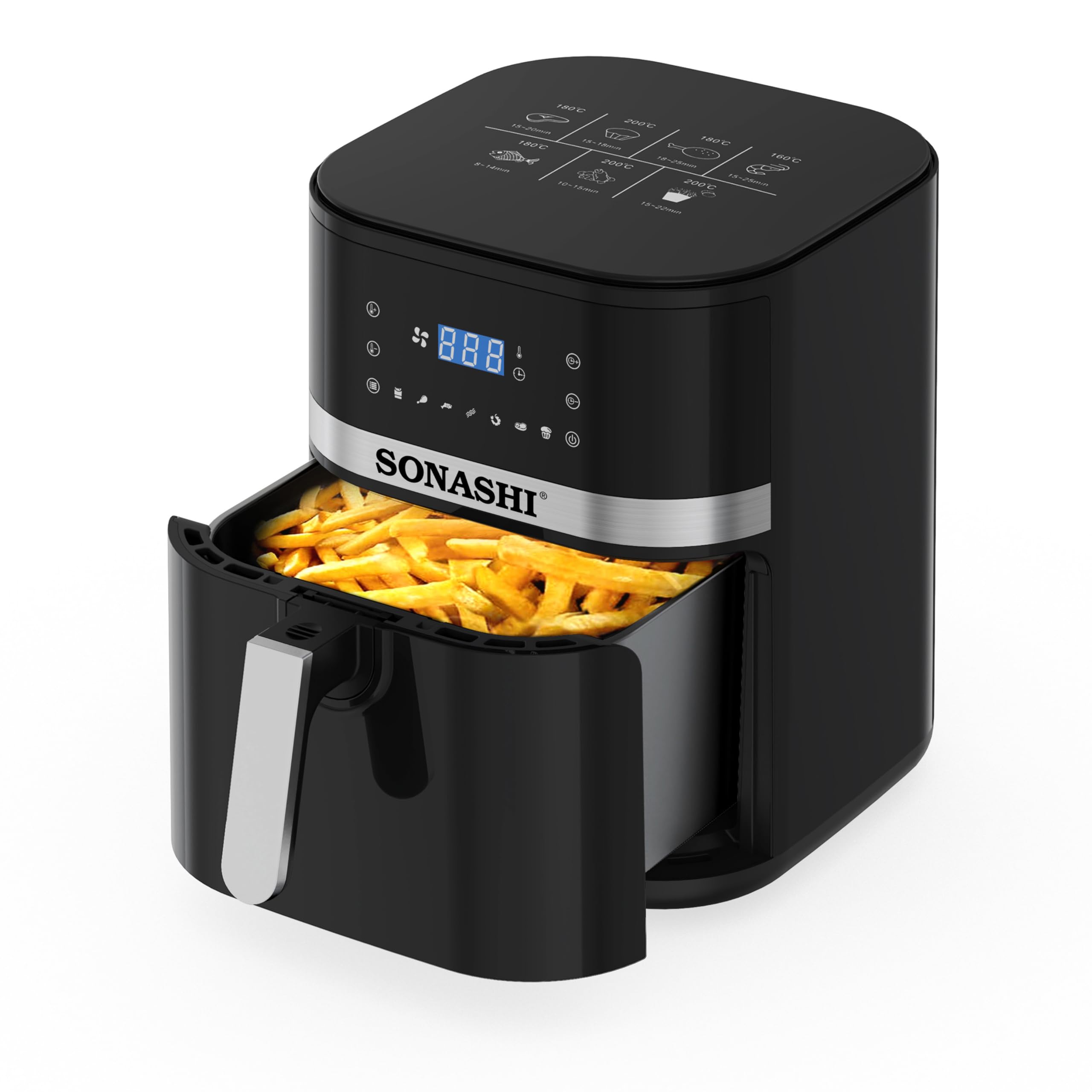 SONASHI SAF-800N Digital Air Fryer – LED Touch-Screen Display, Temperature Control, 8.0 L Teflon Pan, Overheat Protection, 220-240 V / 1800 W | Specialty Kitchen Appliances