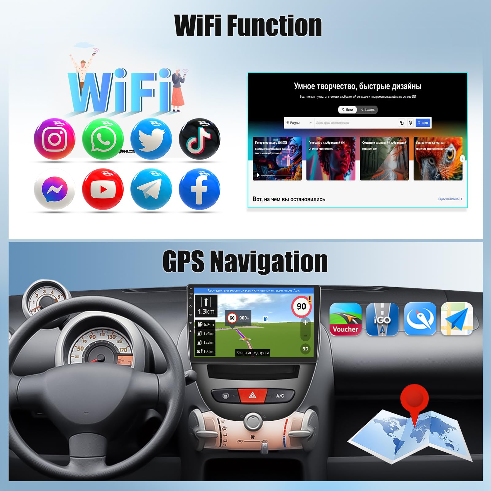 OiLiehu 4+64GB Android 13 2 DIN CarPlay Android Auto para Peugeot 107/Citroën C1/Toyota Aygo (2004-2014) Pantalla de 10,1 Pulgadas Mirror Link Bluetooth FM/RDS GPS WiFi SWC EQ Camara Marcha Atras