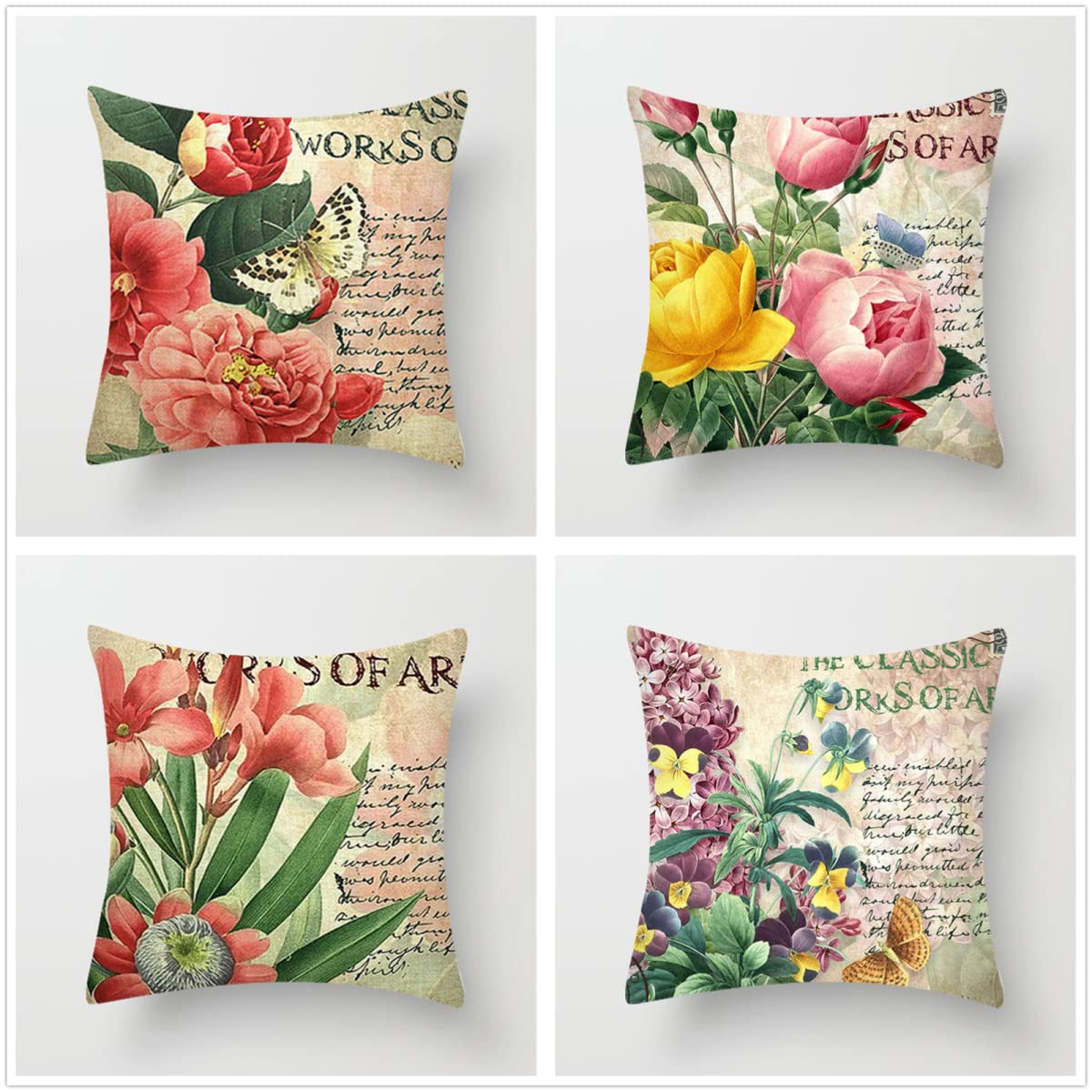 Amazon.co.jp: ヴィンテージフラワー クッションカバー 60x60cm北欧 4