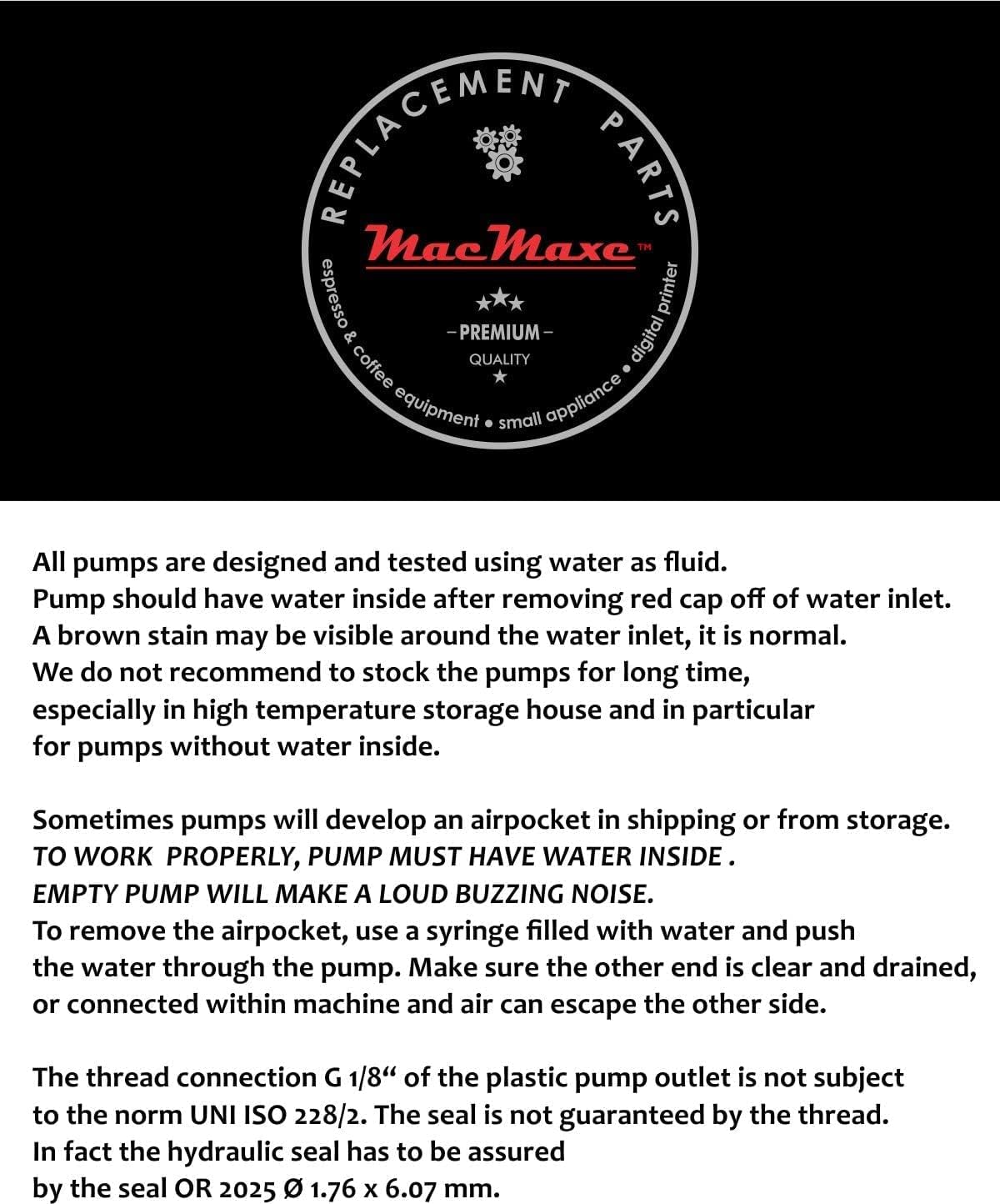 MacMaxe ULKA Model E Type EAX5 – Solenoid Vibratory Water Pump Brass Shaft with Two Seal OR 2025 – 1/1,5 min ON/OFF, 120V 60Hz 52W – Wide Compatibility With Espresso Machines