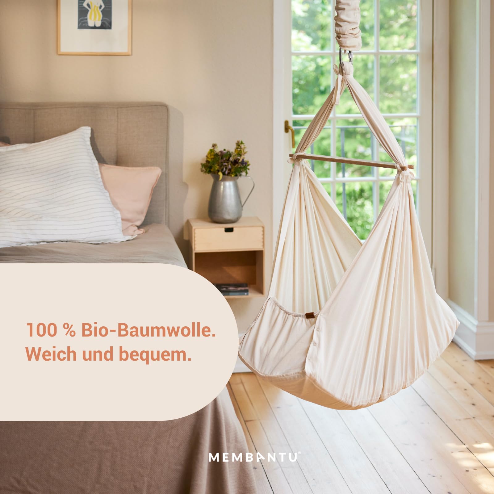 Federwiege Basic – 100 % Bio-Baumwolle, sanft & sicher für Babys, kompatibel Wiegenständer & LeeLo Motor, Abnehmbarer Bezug, natürliche Geborgenheit