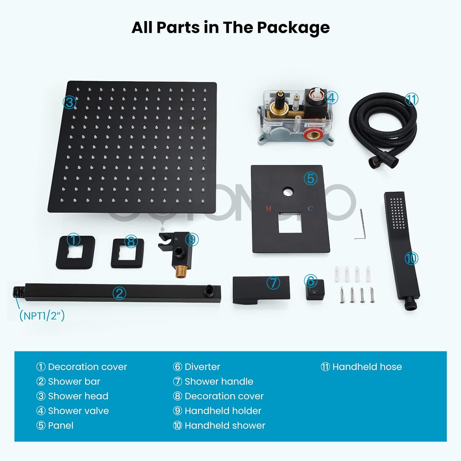 Black Friday - 40% OFF Rainfall Shower System Matte Black with High Pressure 10 inch Shower Head Hand Held Square Shower Head Bathroom Luxury Rain Mixer Shower Complete Combo Set Wall Mounted