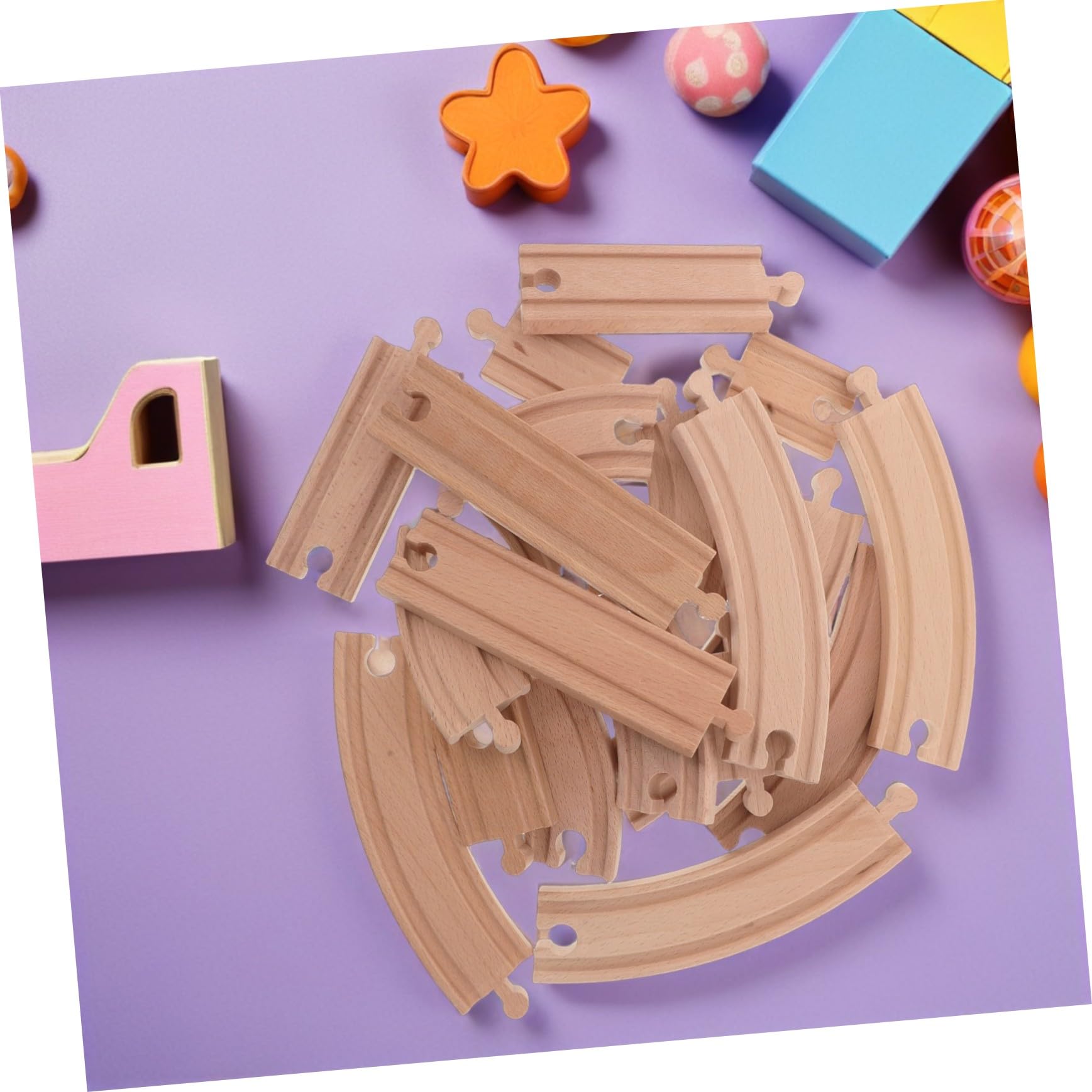 ifundom Set da 20 Binari in Legno per Treni, Accessori per Trenini Giocattolo, Compatibile con Modelli di Treni Diffusi, per Bambini e Ragazzi, Kit di Estensione Fai da Te con Trenino