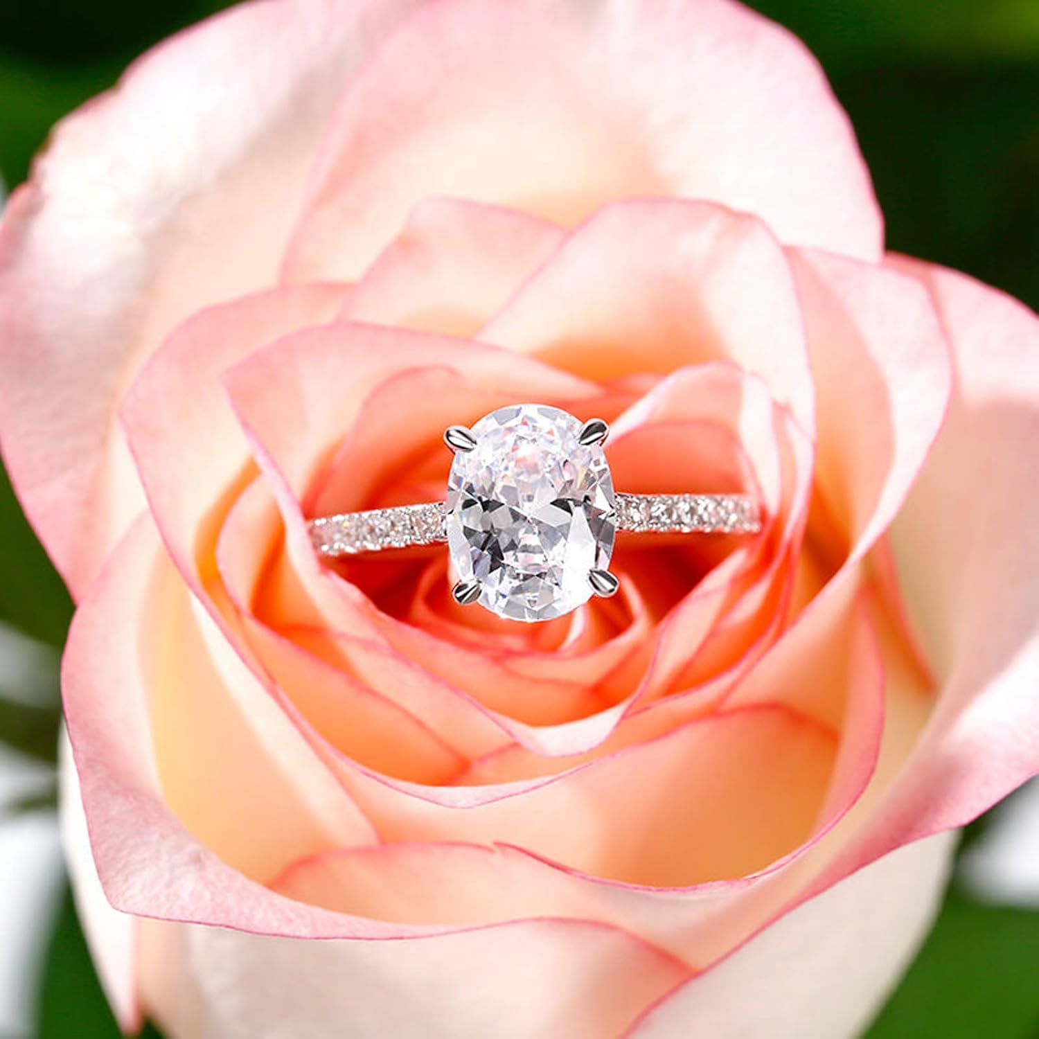 Jeulia 2 CT Round Moissanite Engagement Ring for Women 18K White Gold 4 Claw Oval Cut Brilliant D Color VVS1 Clarity Classic Lab Created Diamond Solitaire Wedding Ring for Wife with Jewelry Gift Box