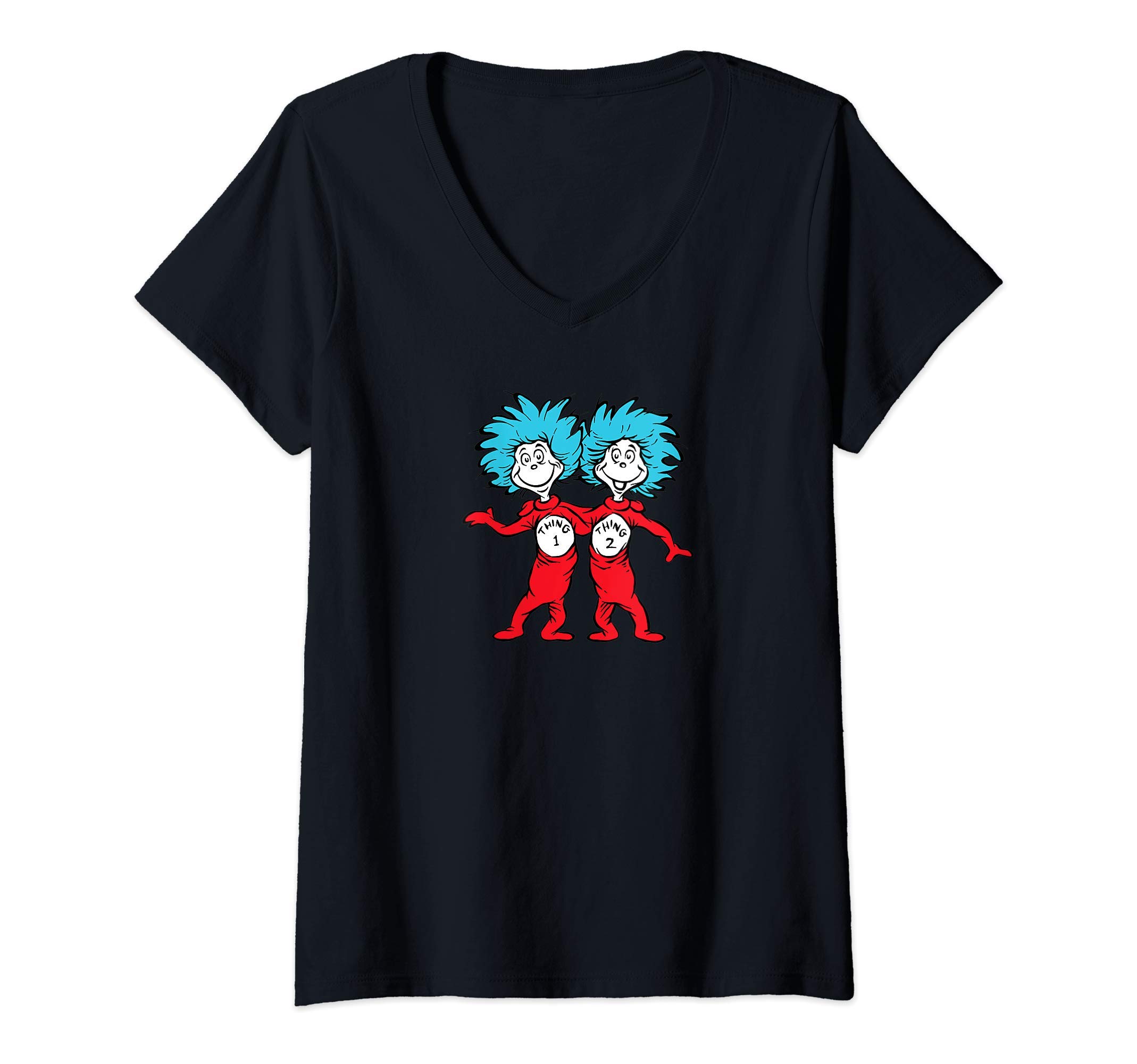 Dr. SeussWomens Dr. Seuss Thing 1 Thing 2 Buddies V-Neck T-ShirtOEKO-TEX STANDARD 100