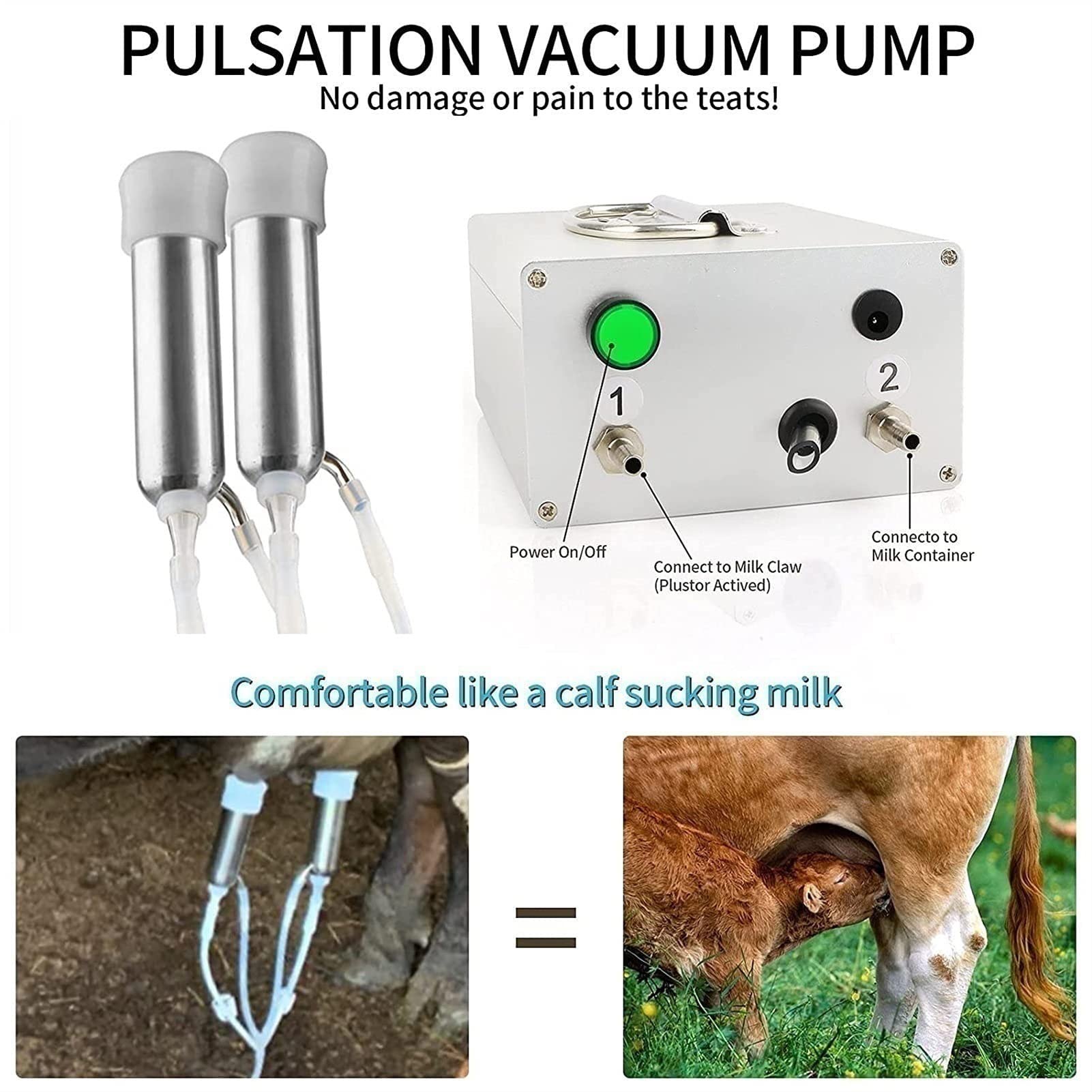 Geitenmelkmachine, elektrische melkmachine met 2 puntenbekers, roestvrijstalen emmer, 5 liter, geschikt voor geiten, Electricfor-Cattle