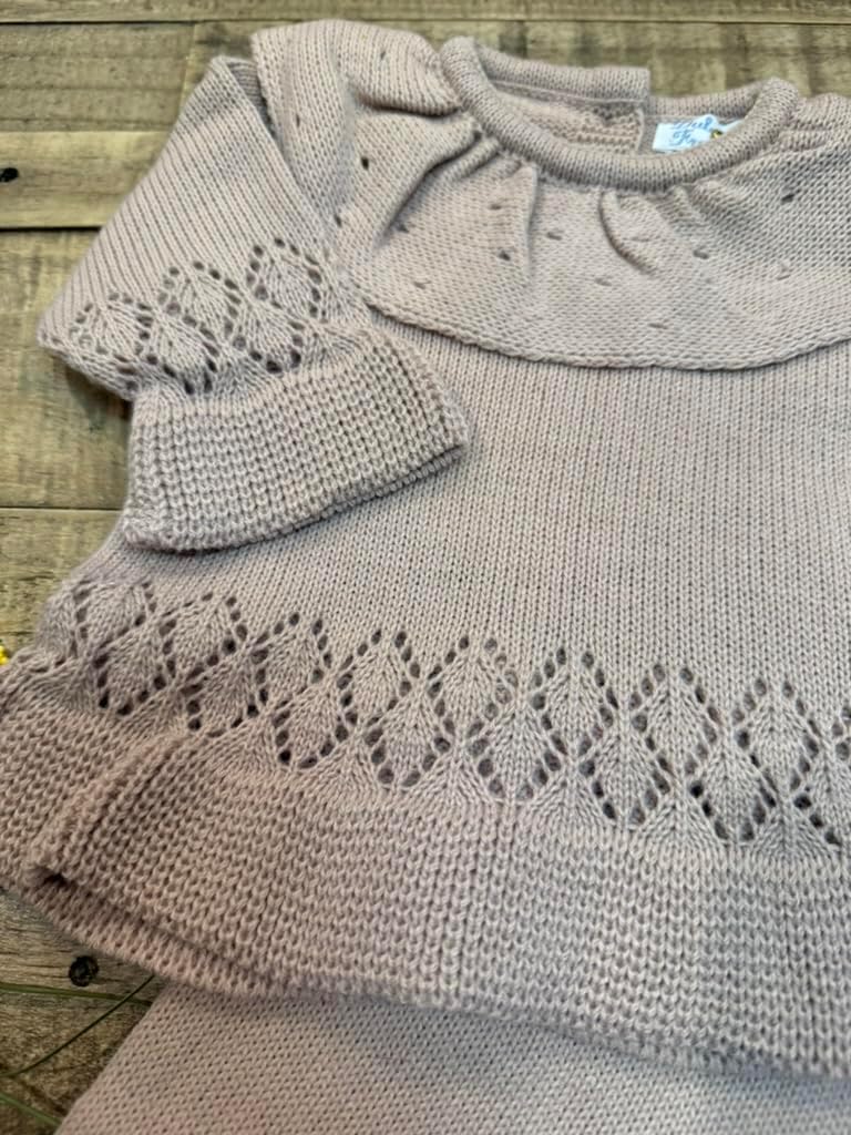 3-Piece Knitted Baby Girl Outfi Sweater Pants Hat Long Sleeve Infant Set - Made in Spain