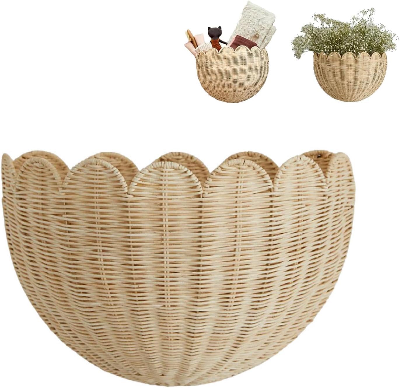 Wandkorb Geflochten Rattan Wand Hängekorb Geflochtener Boho Hängend Wandkörbe Blumenkorb Aufbewahrungskorb Deko Korb Storage Basket für Wohnzimmer Küchen Kinderzimmer Bad Schlafzimmer Flur (Klein) Küche, Haushalt & Wohnen