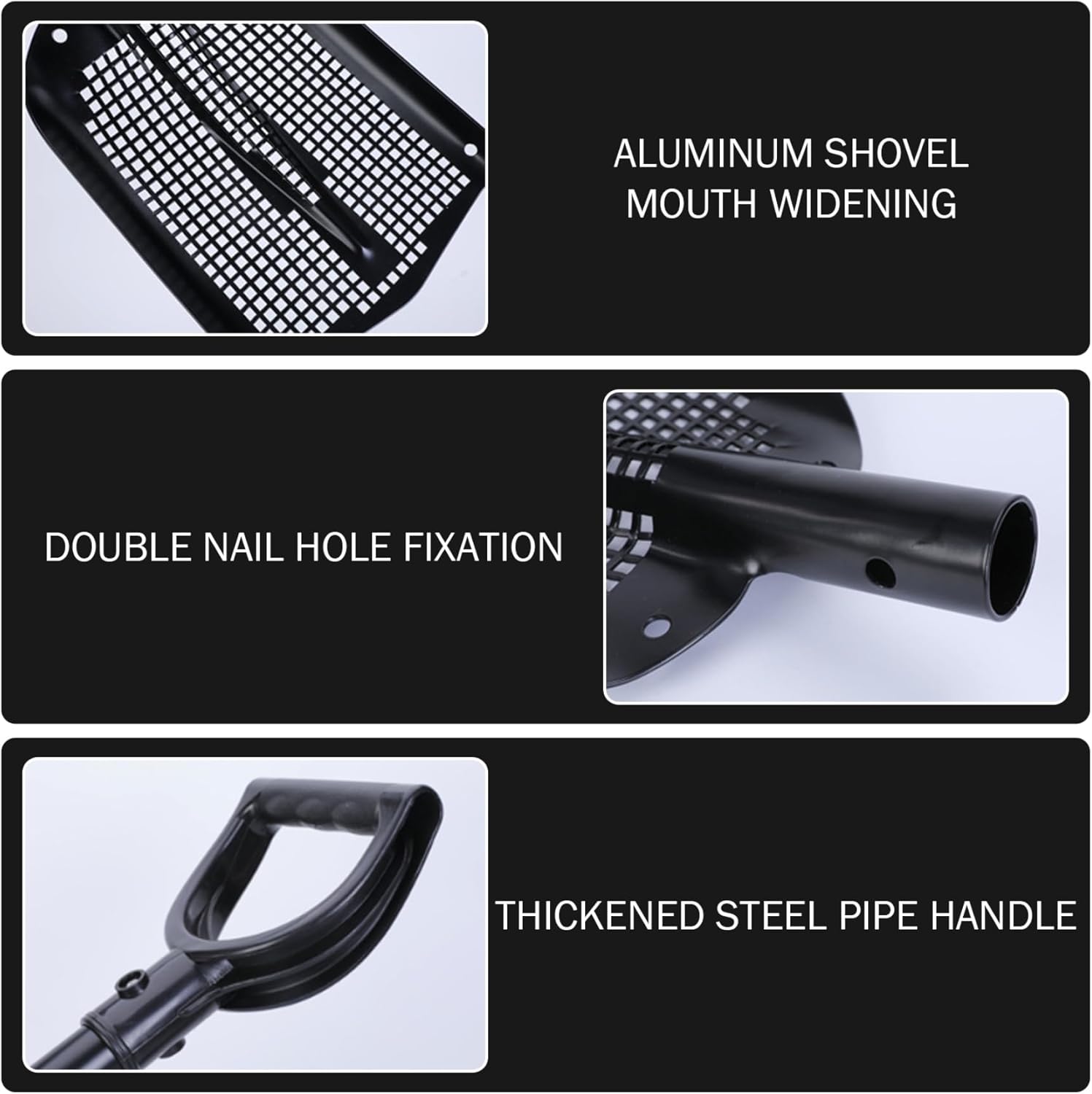 Sifting Shovel 41 Inch Aluminium Alloy Hollow Out Mesh Sand Sifter Shovel Removable with Plastic D Handle Easy to Clean Chicken Coop Cleaning Tools