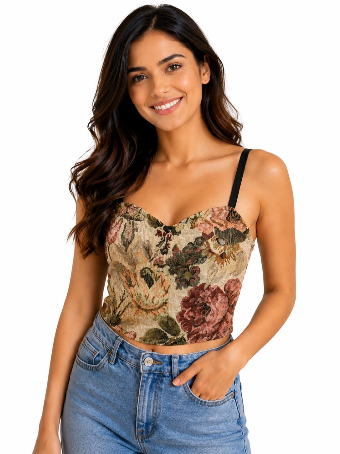 DC'Women's Floral Print Crop Top with Spaghetti Straps/Pack of 1/Free Size 30-32-picture-10