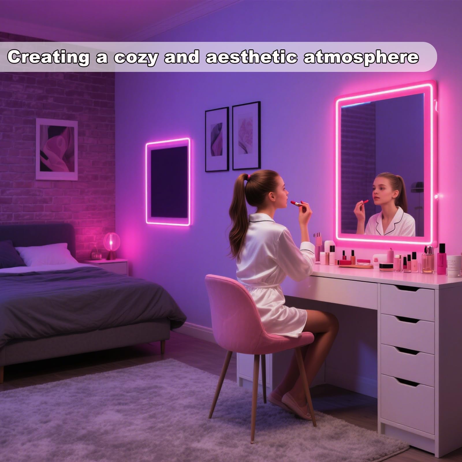 Tira LED rosa USB 5V 5m pequeña tira de luz COB regulable con regulador de intensidad USB para dormitorio, configuración de juegos, manualidades, retroiluminación