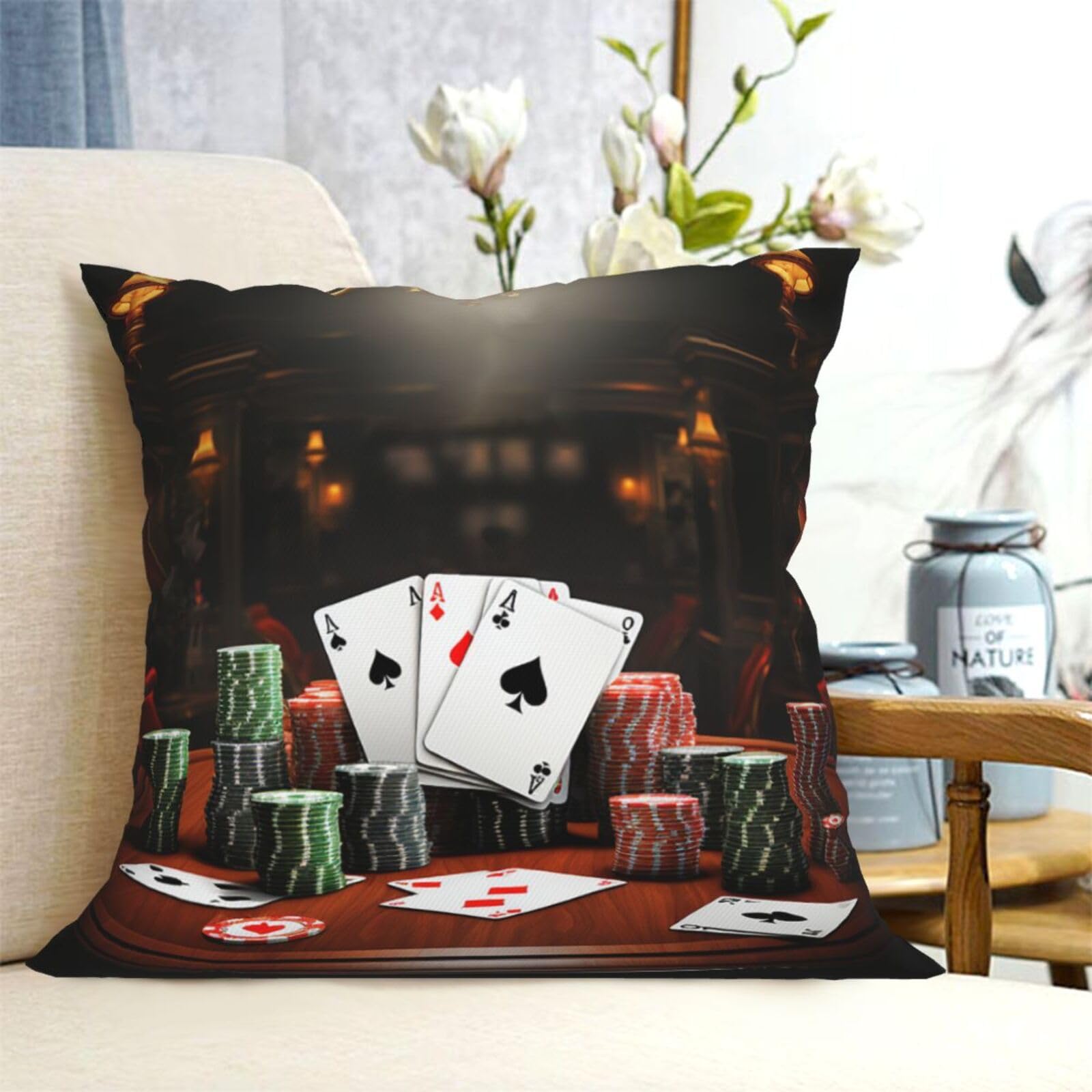 Fodpand Black Decorative Throw Pillow Covers 20"X20" Poker Tournament Cushion Cases Square Modern Farmhouse Pillow Cases Soft Cozy Cushion Covers For Couch Sofa Bedroom Home Decor Pillowcase