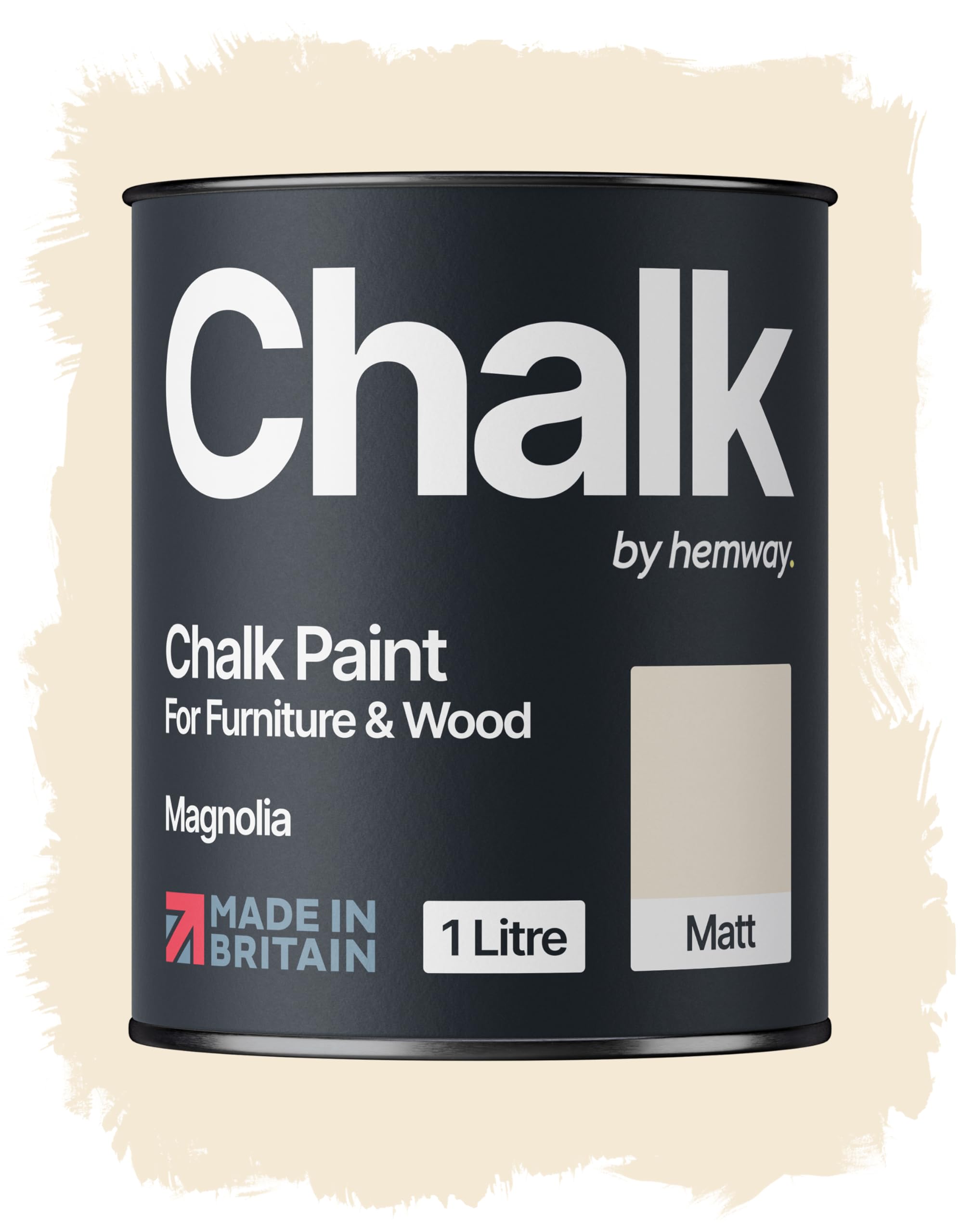Hemway Chalk Paint Magnolia 1L, Furniture Paint, Matt Finish Shabby Chic, Chalk Furniture & Walls, Quick Dry & 1 Coat