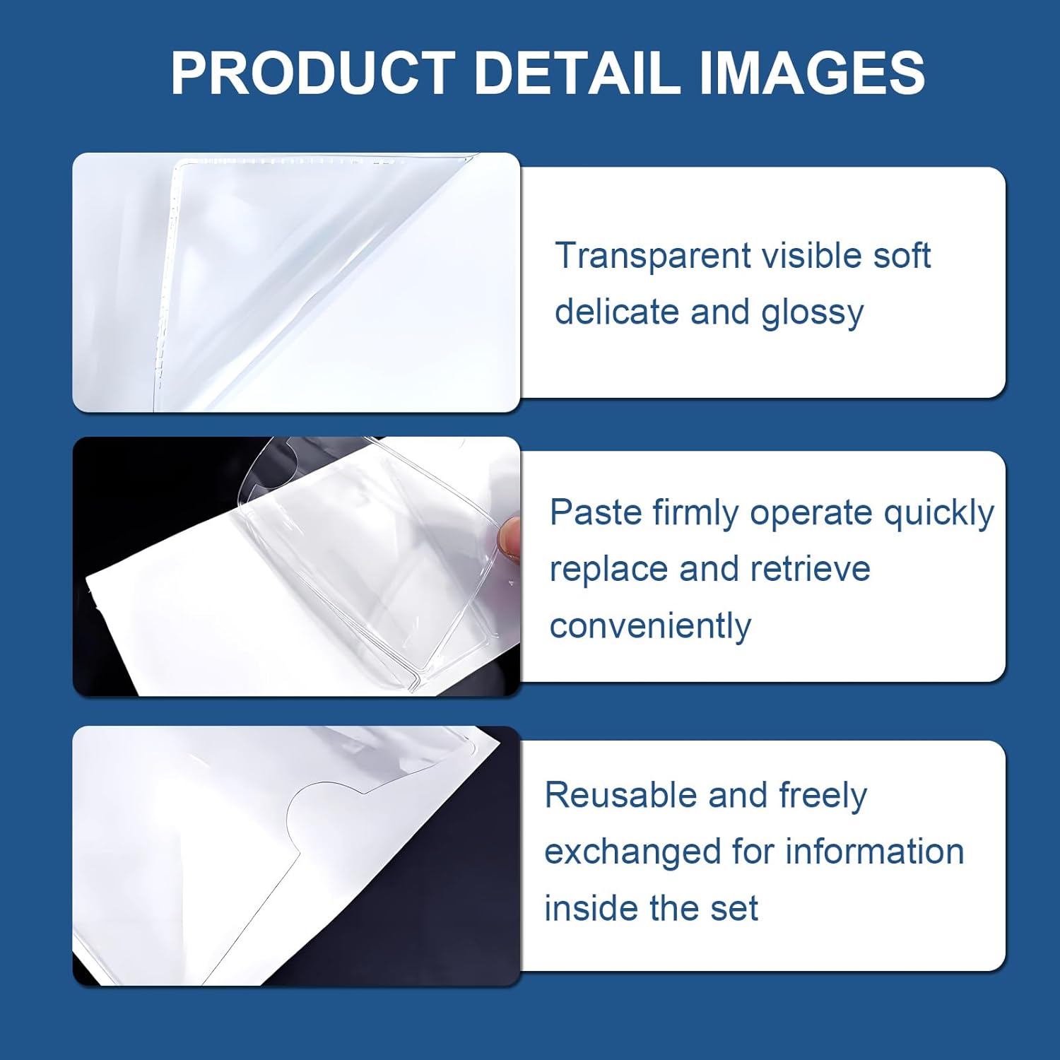 100 Pcs Clear Adhesive Pockets, Self-Adhesive Plastic Index Card Holders, Business Card Sleeves for Office, Warehouse & Home Organizing, Storage Bins, Classroom, Library (3" x 5", 4" x 4")