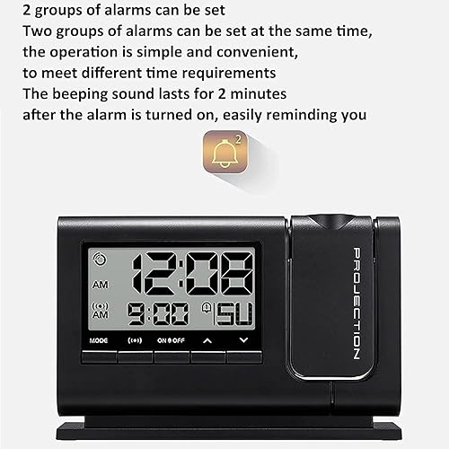 Miniatura 6 de Reloj despertador de proyección para dormitorio, reloj despertador con proyección en la pared del techo con cargador USB, función de repetición