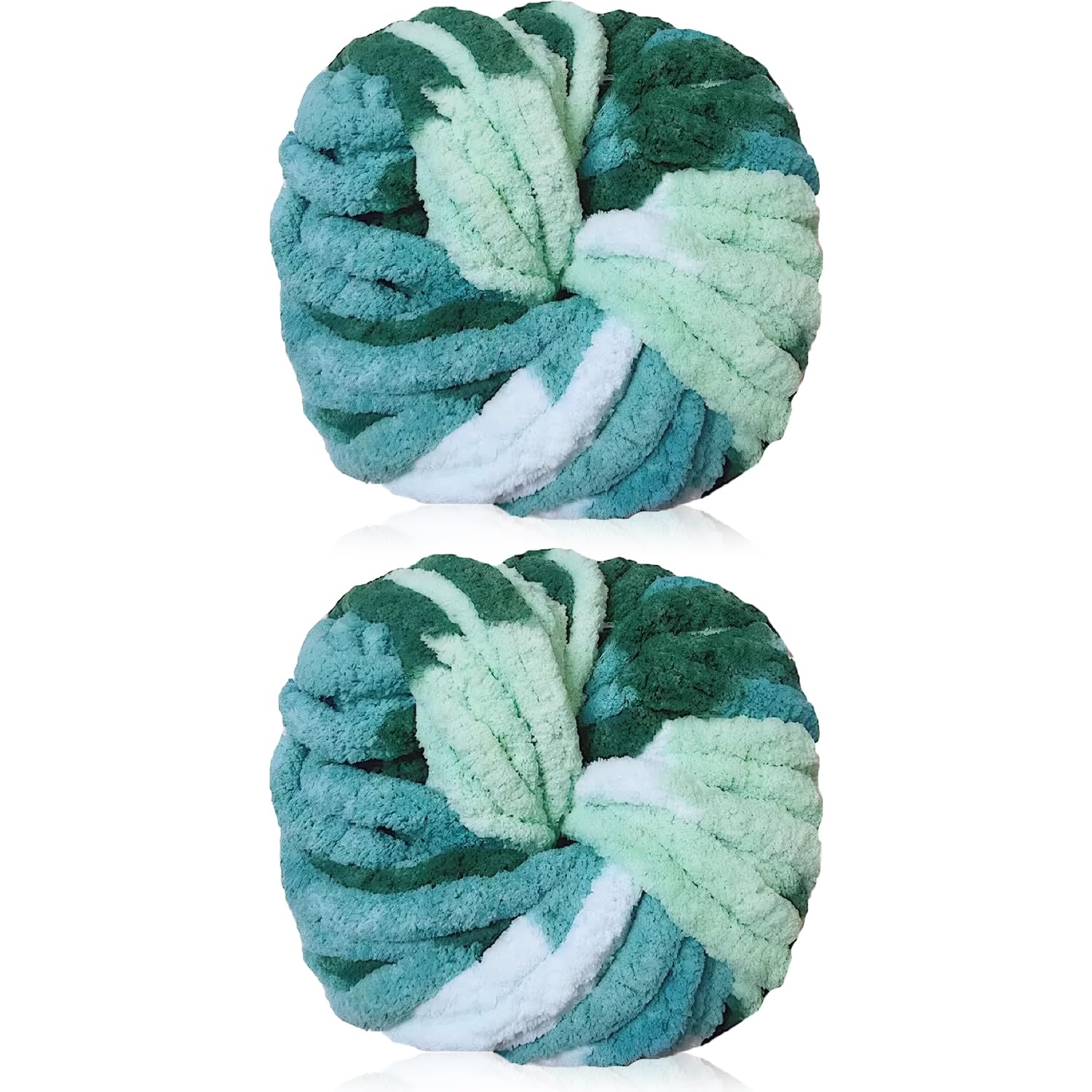 Cnwinu 2 Pack Chunky Yarn,240g Chenille Yarn for Hand Knitting,Multi-Colored Soft Thick Wool,Super Chunky Wool for Knitting&Crocheting Blanket,Cushion,Pet Beds,Bags,Hats,Scarves(Cloud Sea)