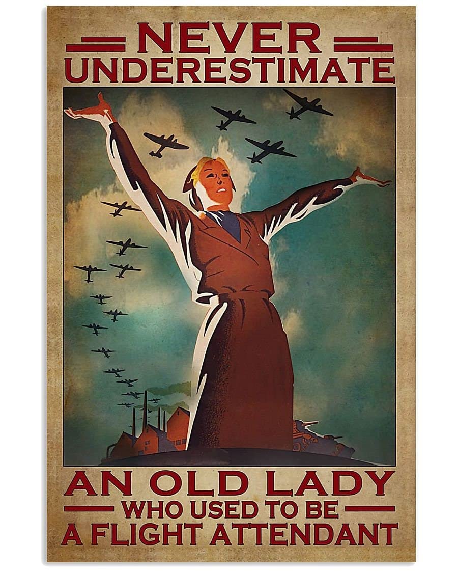 Bioprocess Tinsignposter867 Flight Attendant Never Underestimate Wall Decor Wall Art Gift Metal Sign Poster 8X12 Inches