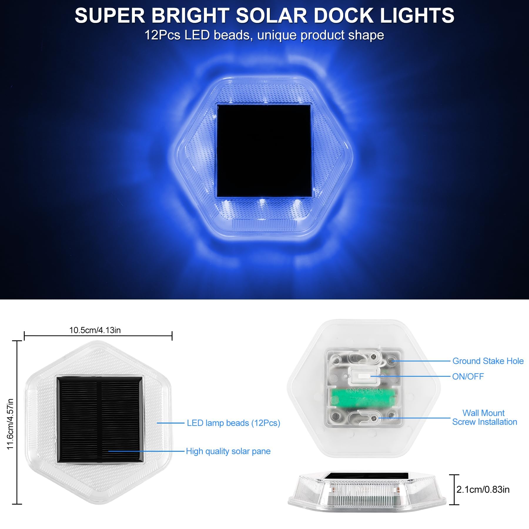 Lot de 4 lampes solaires pour terrasse, escaliers, étanches, 1200 mAh, allumage automatique (bleu)