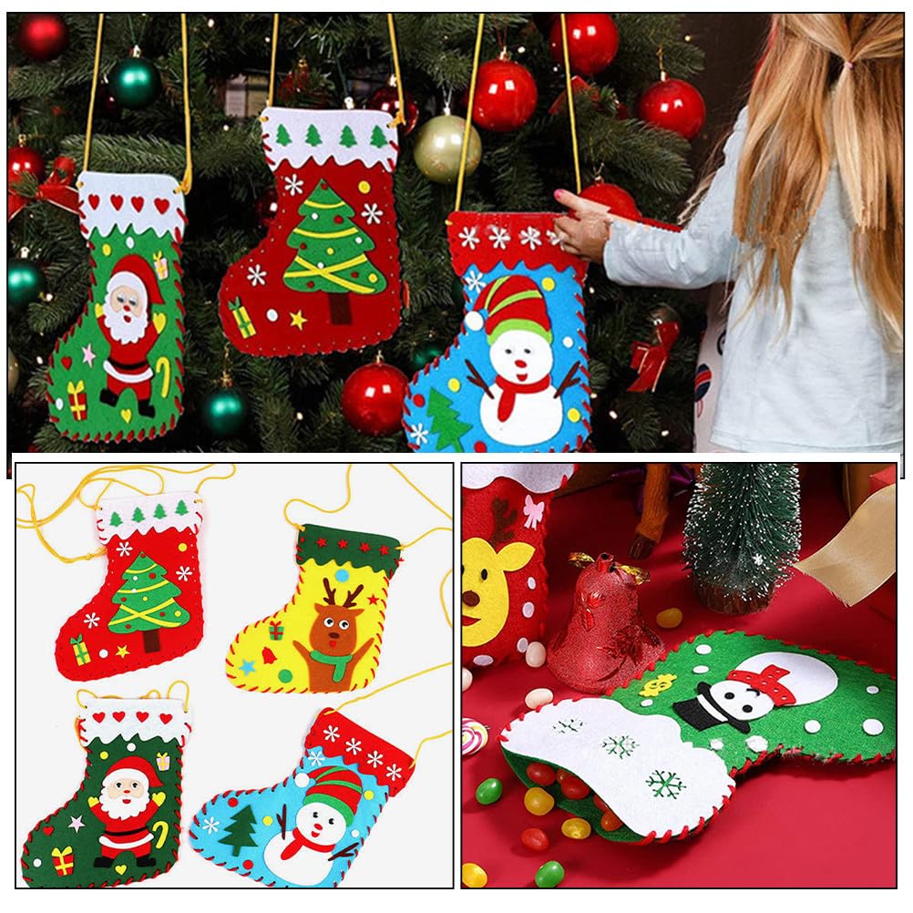 TOYANDONA Set di 12 calzini natalizi in feltro da fare da soli, con motivi Babbo Natale, renne, pupazzo di neve e abete, ideale per cucire calze a mano. Decorazioni di