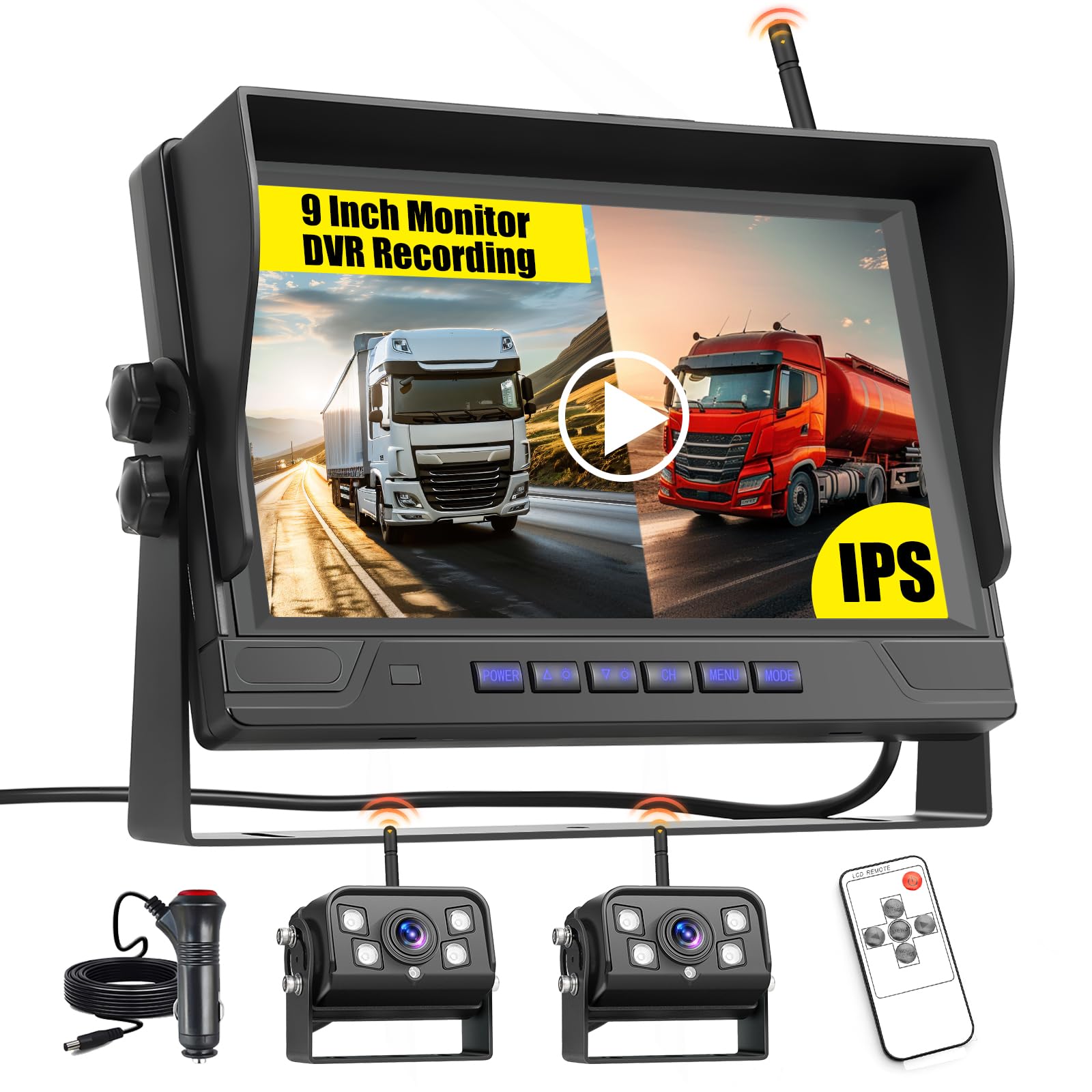 Hikity Telecamera di Retromarcia Senza Fili 9" 1080P HD per Auto/Camion/SUV/12-24V, Installazione Rapida con Visione Notturna e Impermeabilità IP68