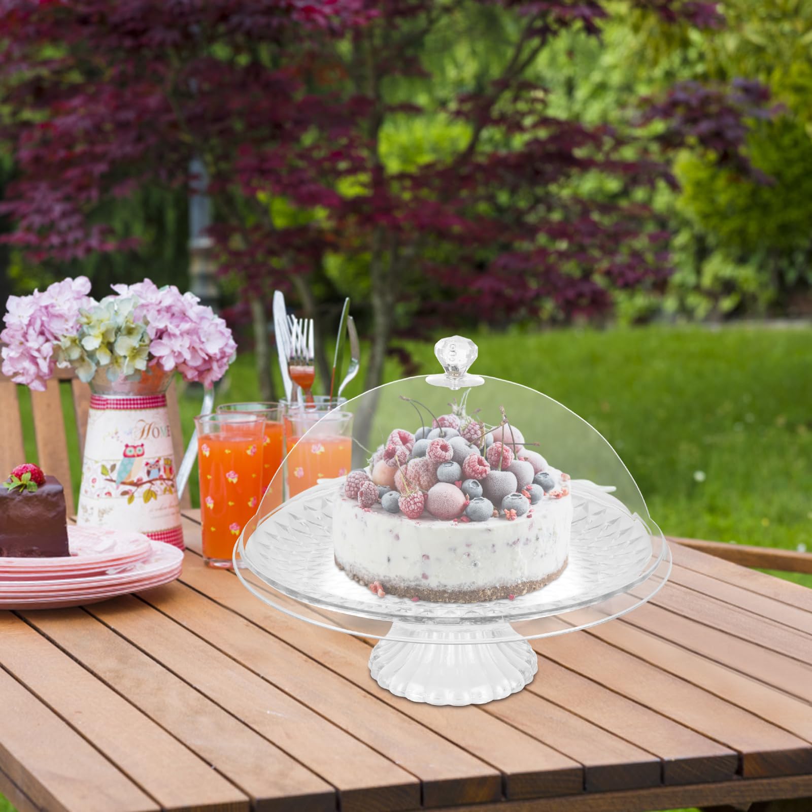 Cloche à Gâteau Transparente Avec Plateau - Présentoir à Gâteau En Acrylique, Diamètre 30cm, Hauteur 16.5cm, Pour Desserts Et Salades