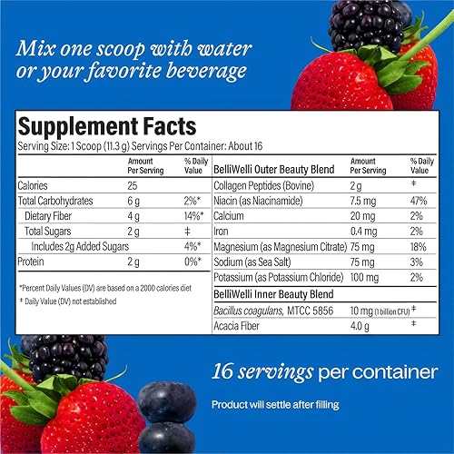 Miniatura 7 de Belli Welli Suplemento de fibra para mujeres y hombres  Polvo de fibra diaria premium de acacia orgánica con colágeno añadido, electrolitos y