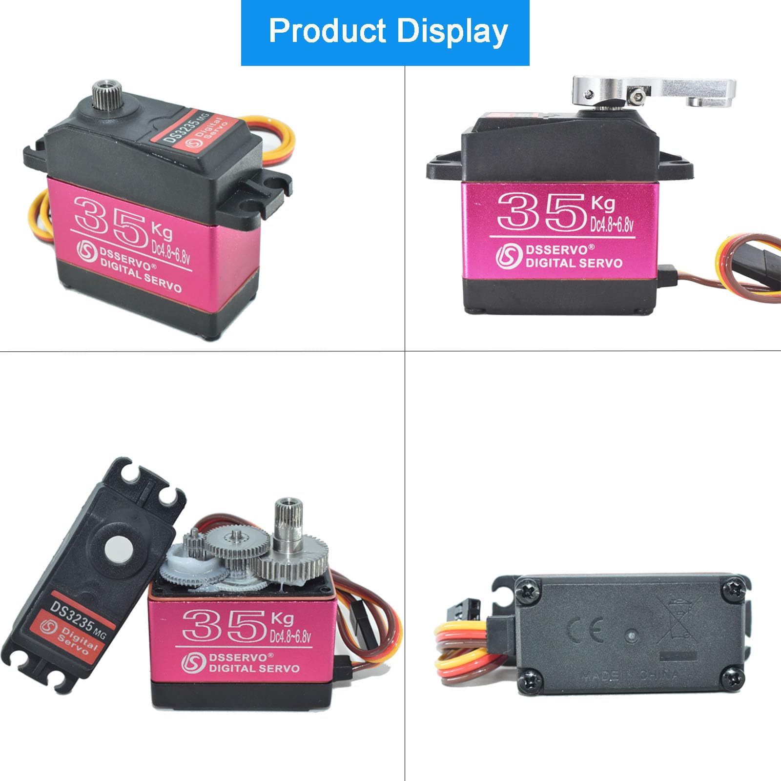 2 piezas de 35 kg servo digital 4.8-6.8V DS3235MG acero inoxidable engranaje de metal completo alto par impermeable RC Servo para 1/8 1/10 Baja RC coche Rock Crawler Truck Buggy avión barco