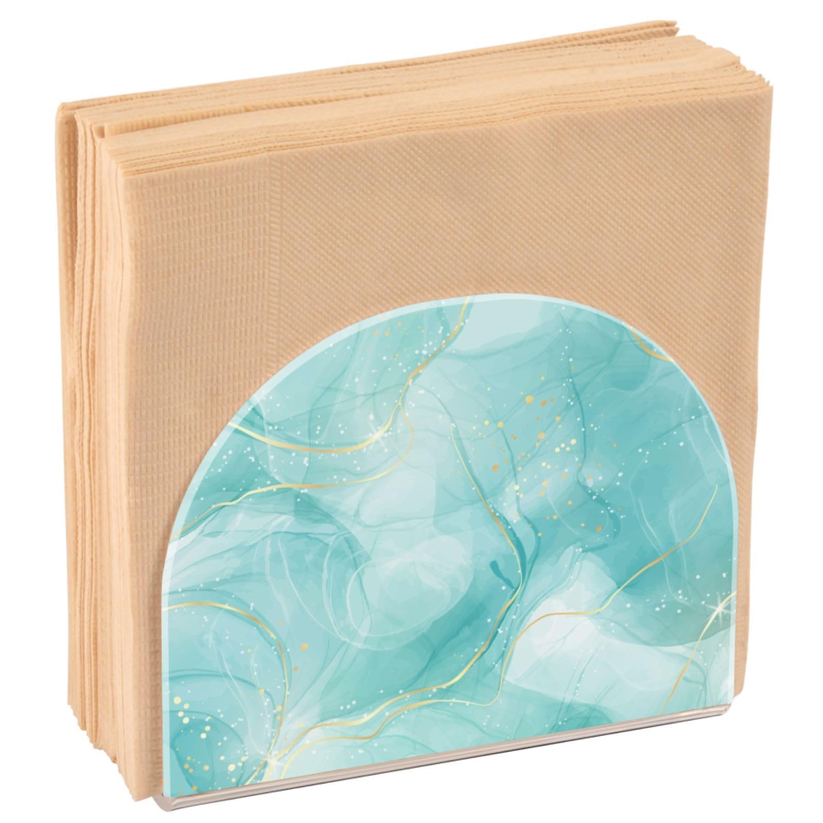 Napkin Holder for Table, Mint Gold Marble Acrylic Paper Napkin Holder, Kitchen Tissue Paper Dispenser Cocktail Napkin Holder for Dining Table, Party Guest, Bathroom