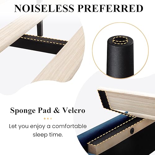 Miniatura 7 de SHA CERLIN - Base de cama con plataforma tapizada y cabecera ajustable de tela de terciopelo con capitoné de canal vertical, king, soporte de lamas